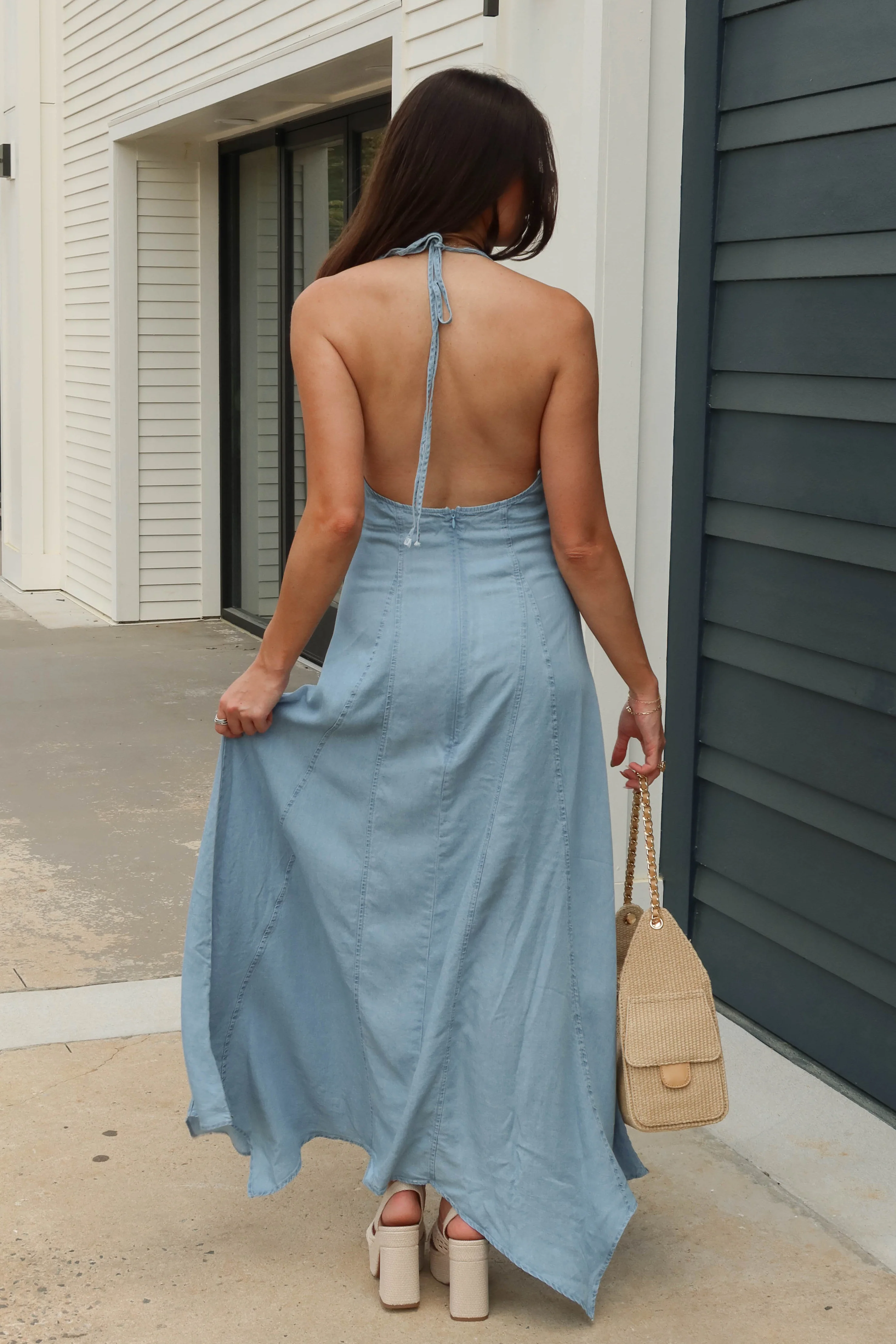 Mabel Blue Chambray Halter Maxi Dress - Image 6