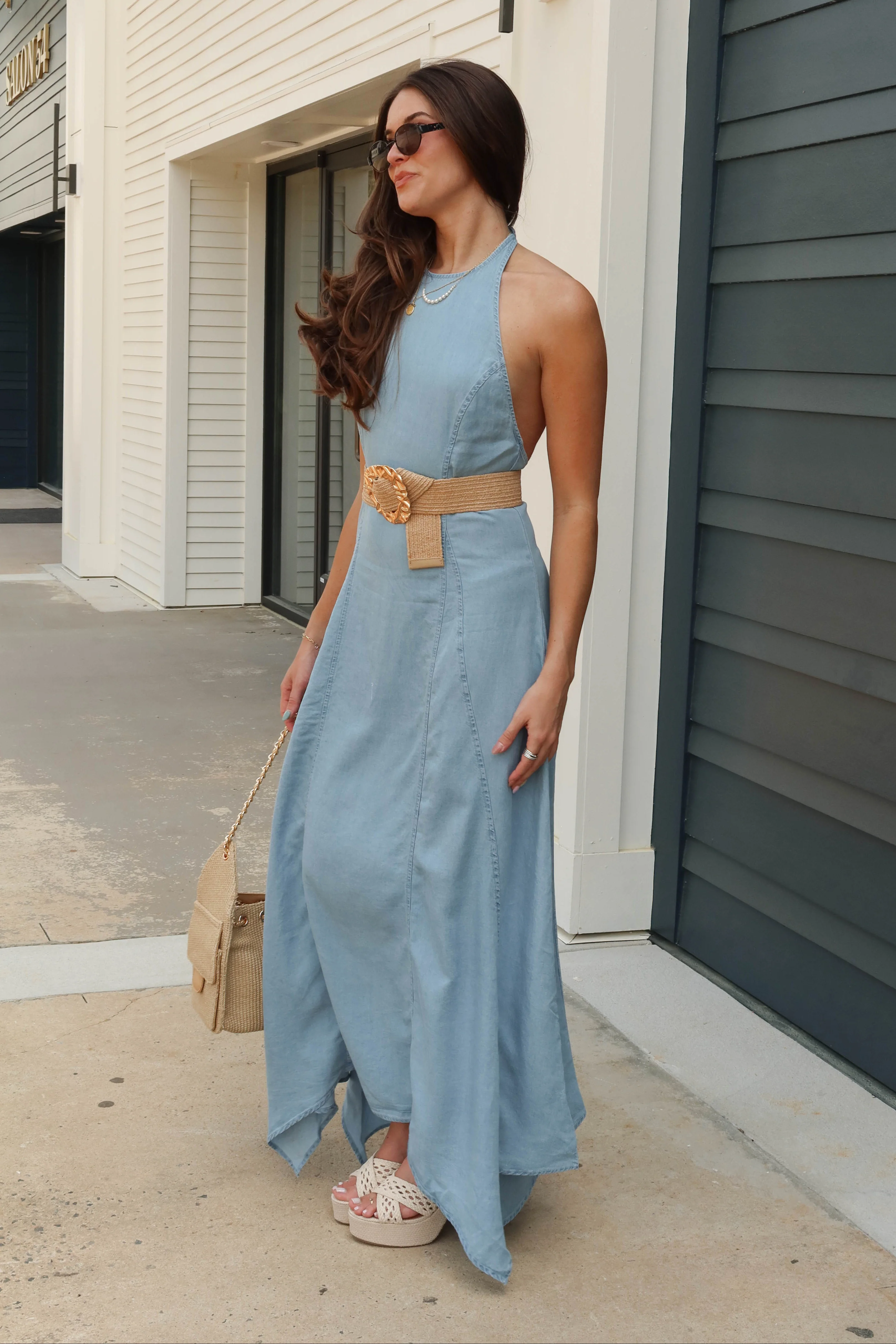 Mabel Blue Chambray Halter Maxi Dress - Image 7