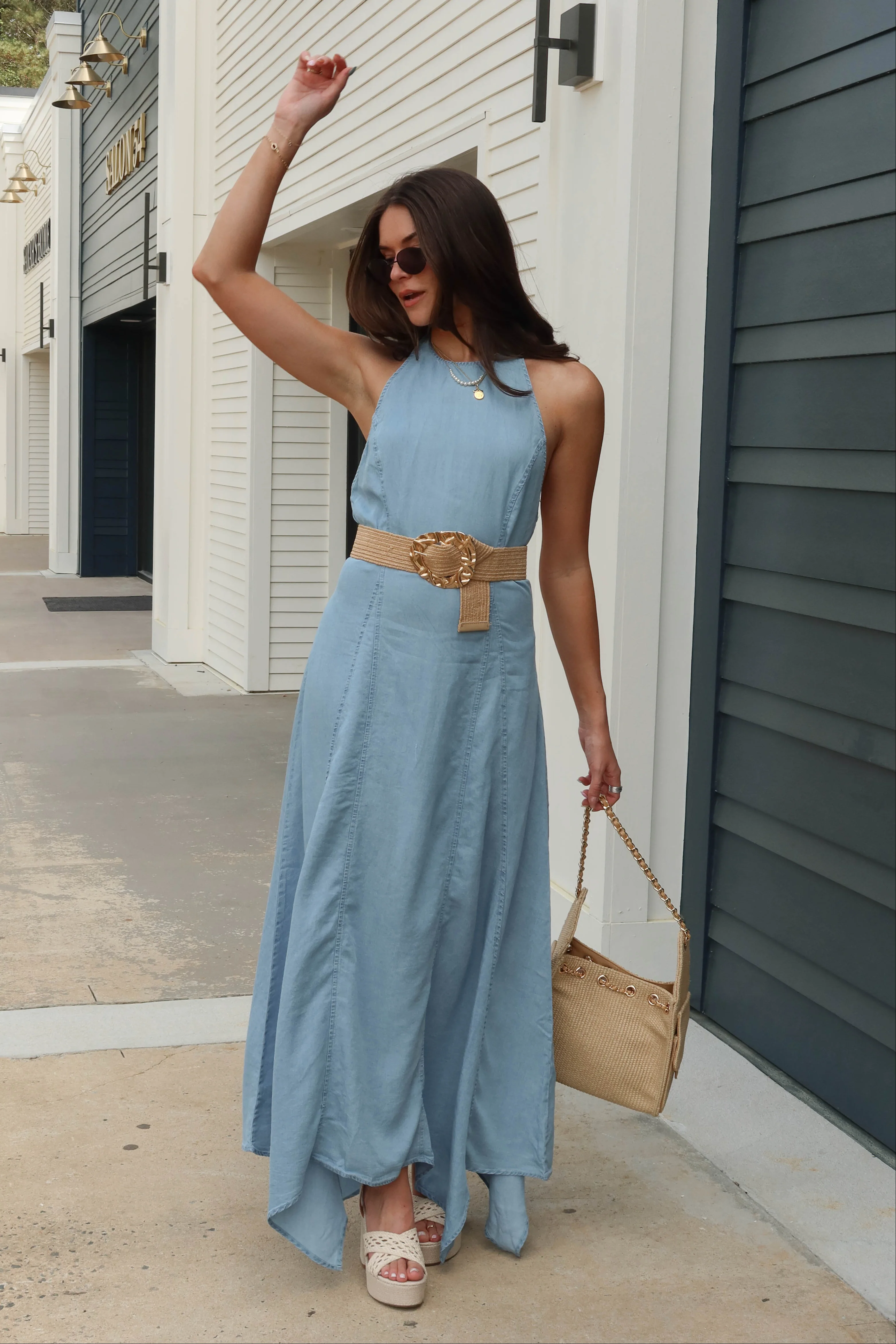 Mabel Blue Chambray Halter Maxi Dress - Image 8