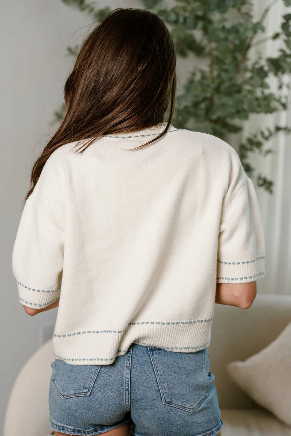 Macy Cream & Light Blue Button-Up Cardigan - Image 4