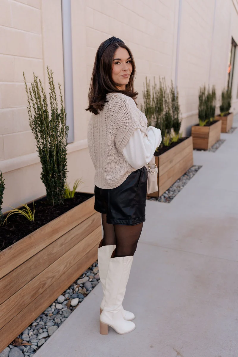 Madalyn Beige & White Cable Knit Long Sleeve Sweater - Image 6