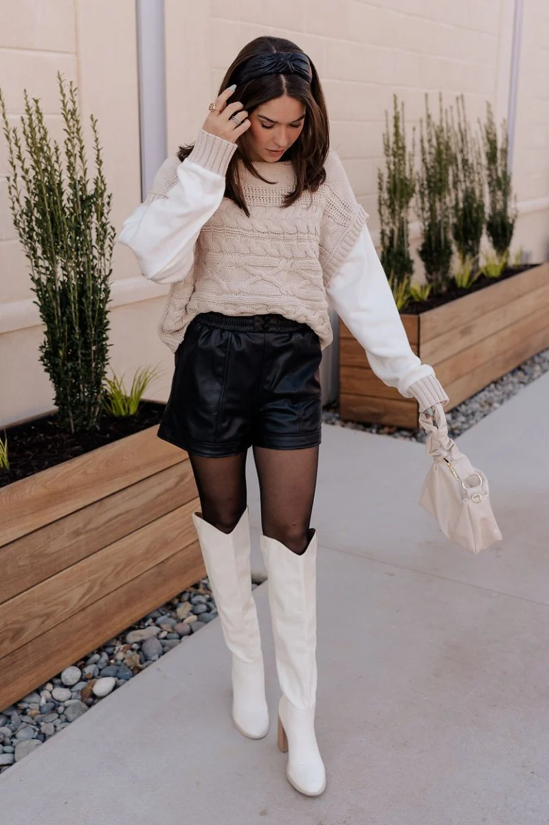 Madalyn Beige & White Cable Knit Long Sleeve Sweater - Image 7
