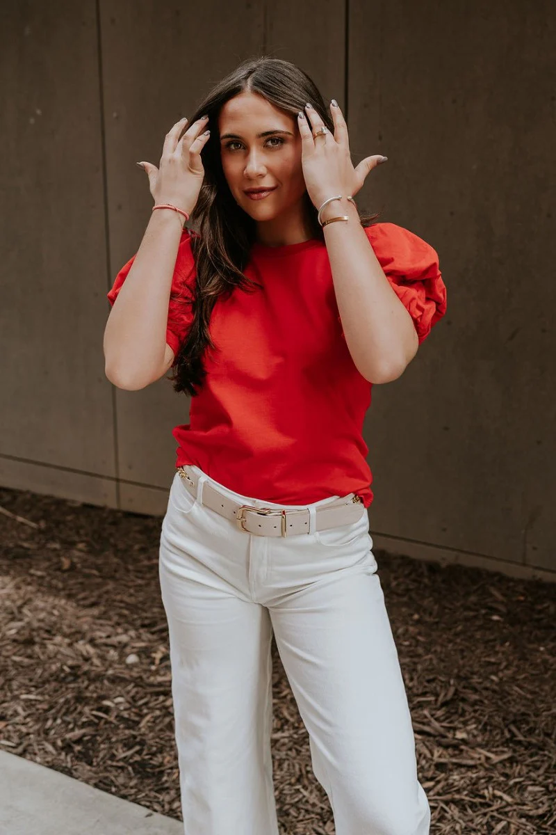 Maddie Red Puff Sleeve Top - Image 2