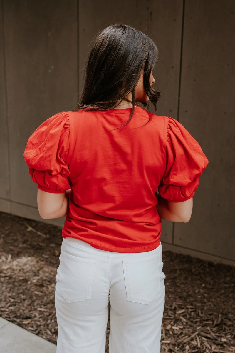 Maddie Red Puff Sleeve Top - Image 5
