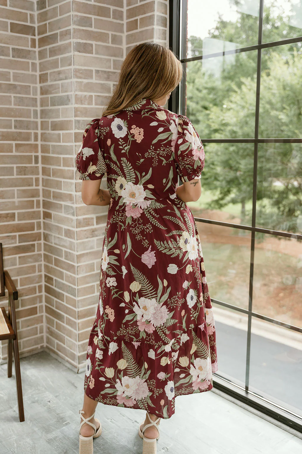 Madeline Burgundy Floral Midi Dress - Image 7