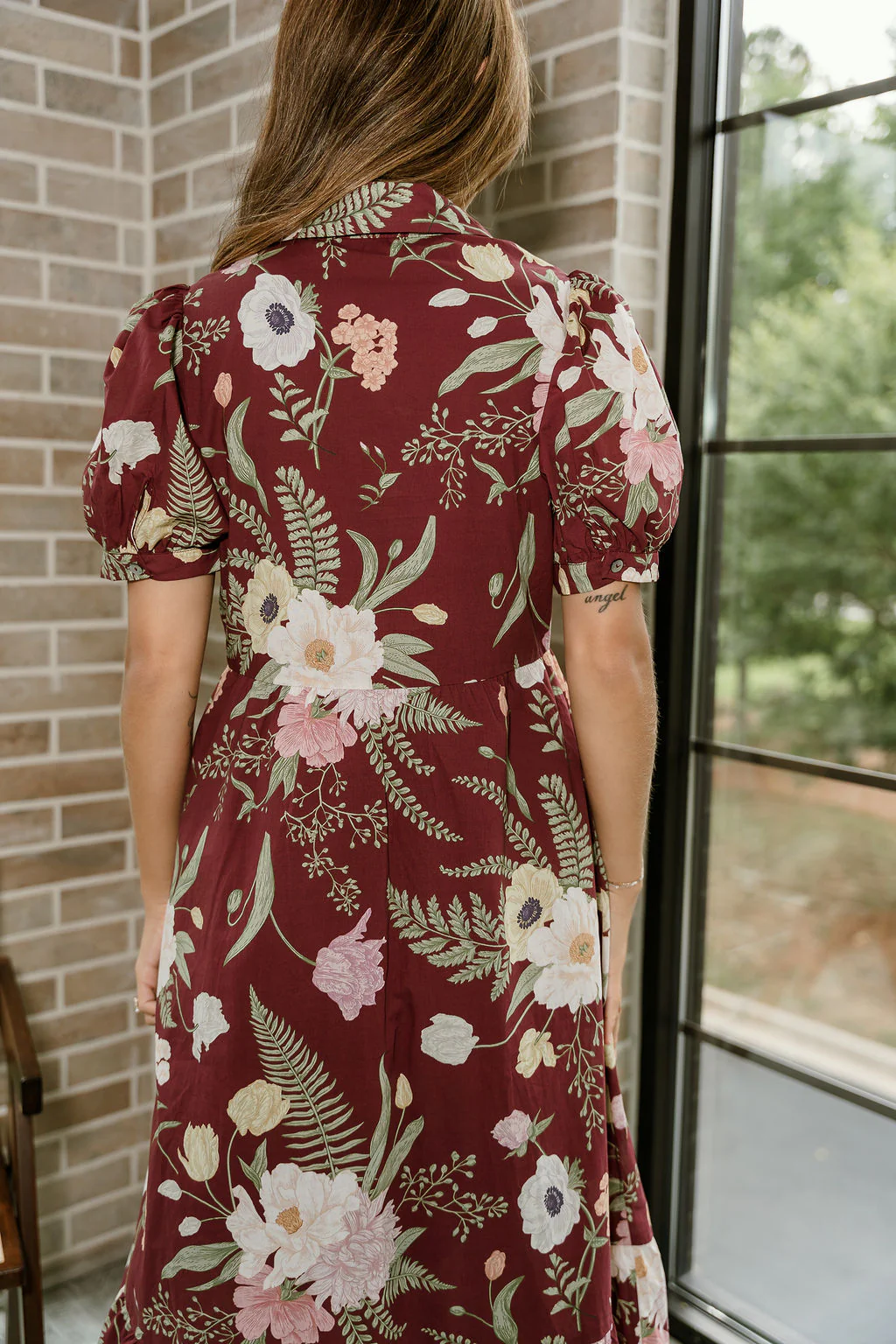 Madeline Burgundy Floral Midi Dress - Image 8