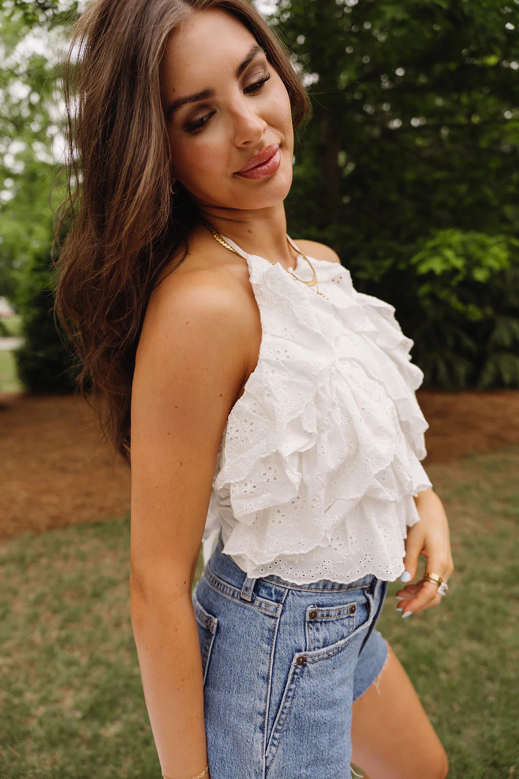 Madeline White Eyelet Ruffle Tank Top - Image 7