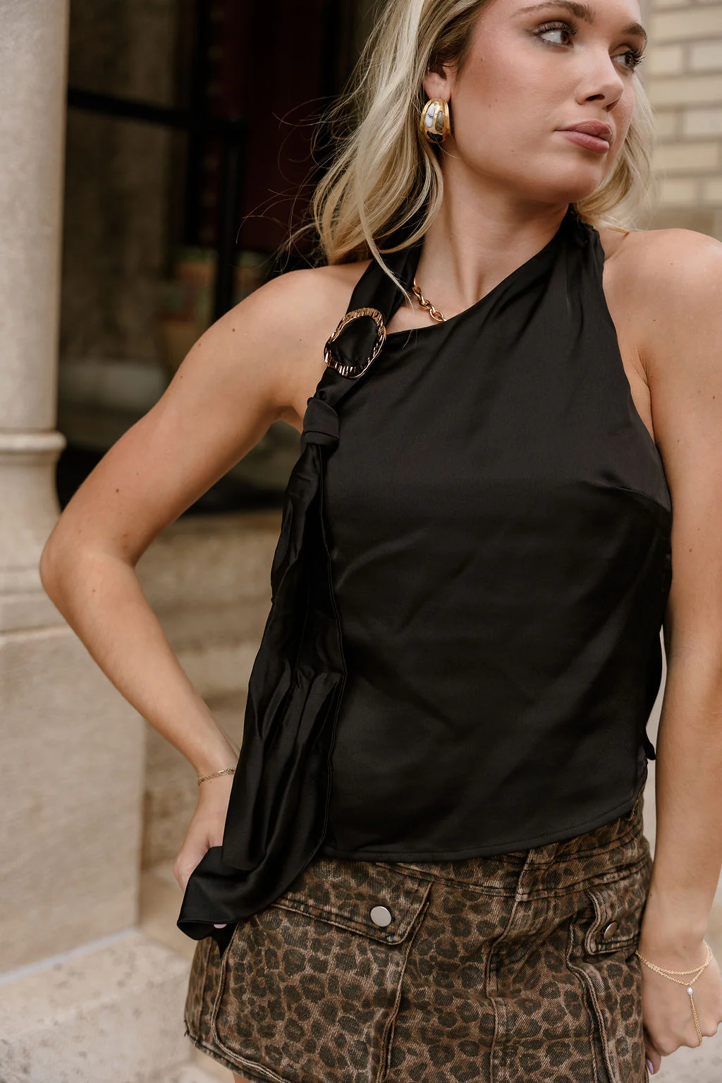 Madelyn Black Satin & Gold Halter Tank - Image 2