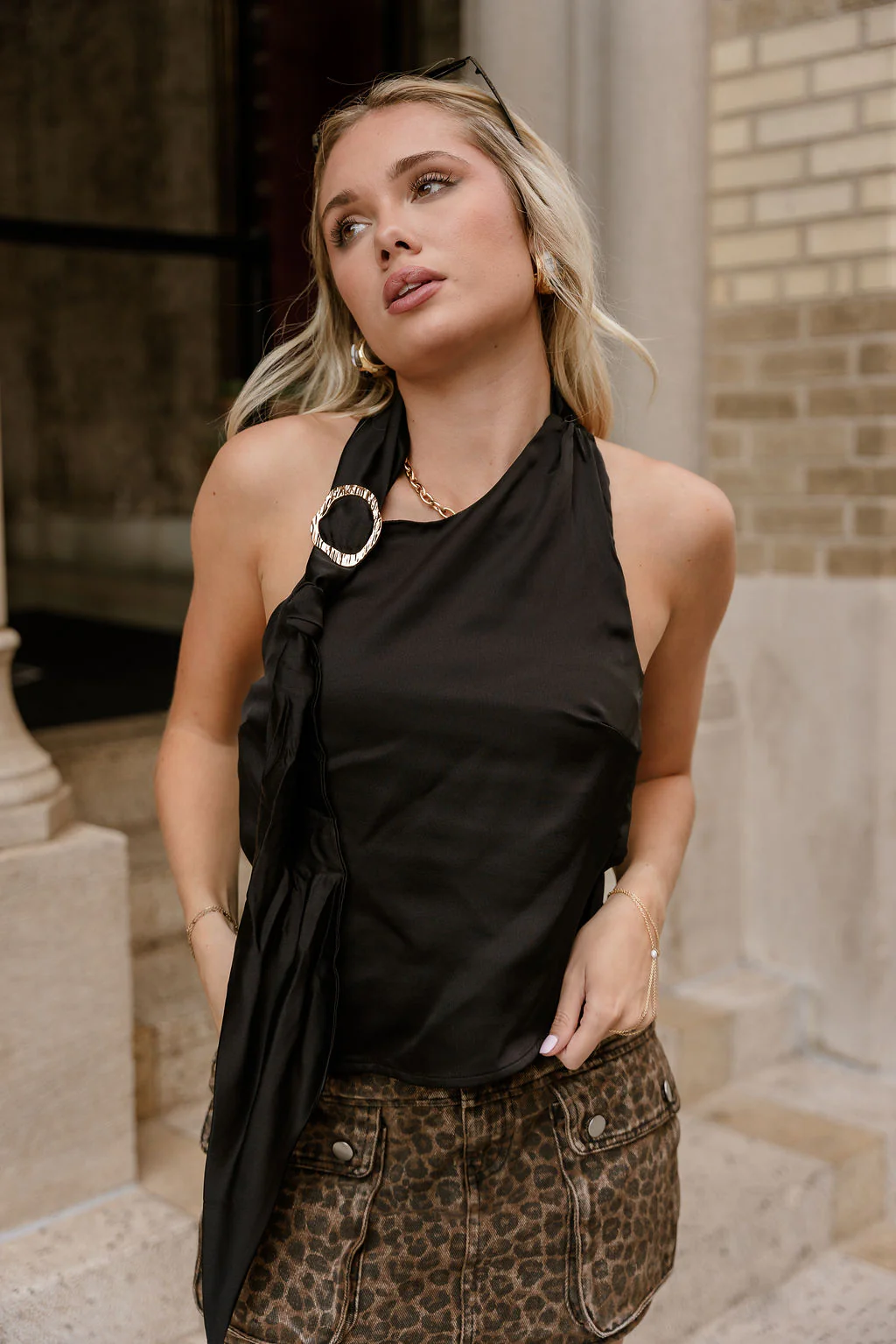 Madelyn Black Satin & Gold Halter Tank - Image 5