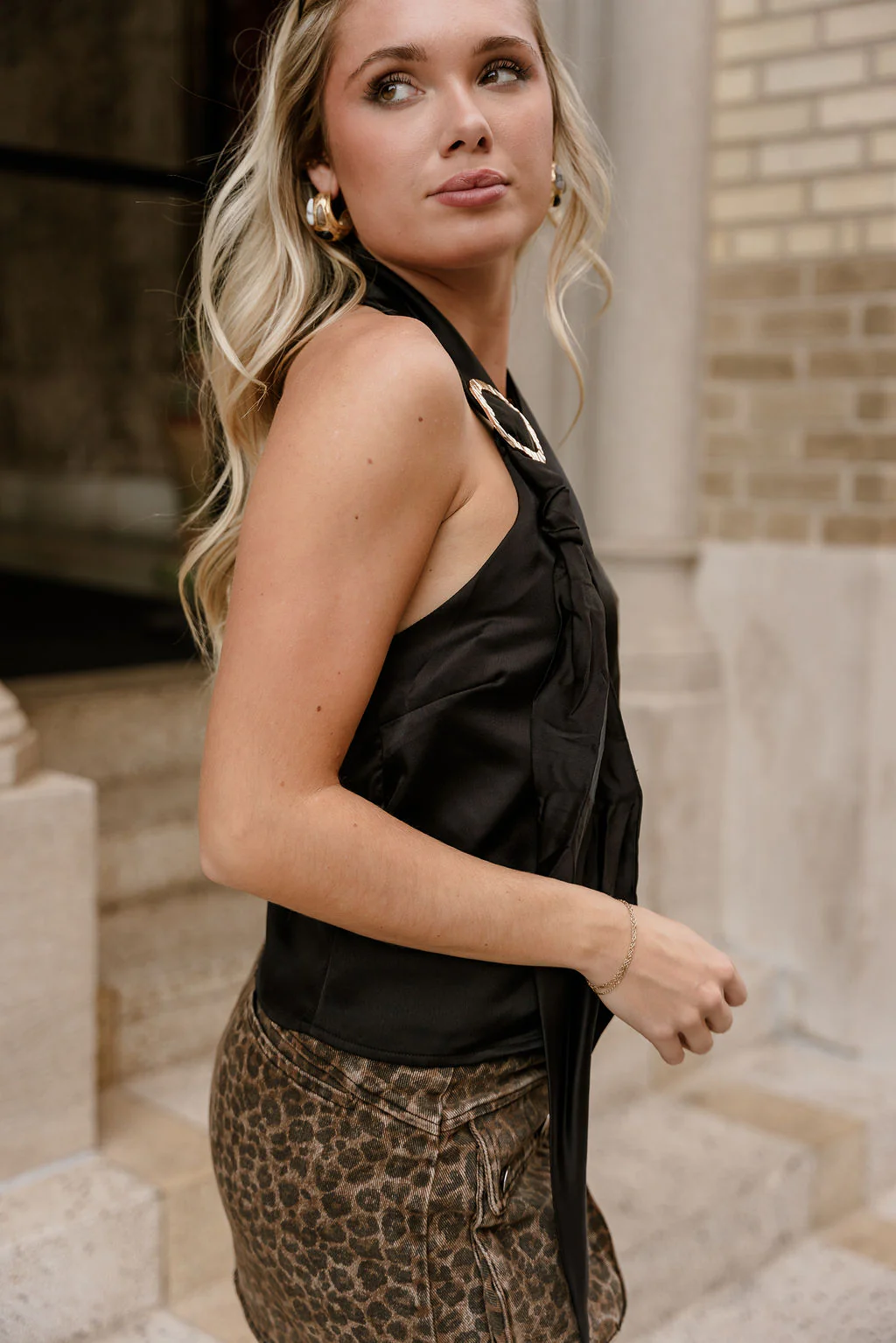 Madelyn Black Satin & Gold Halter Tank - Image 6