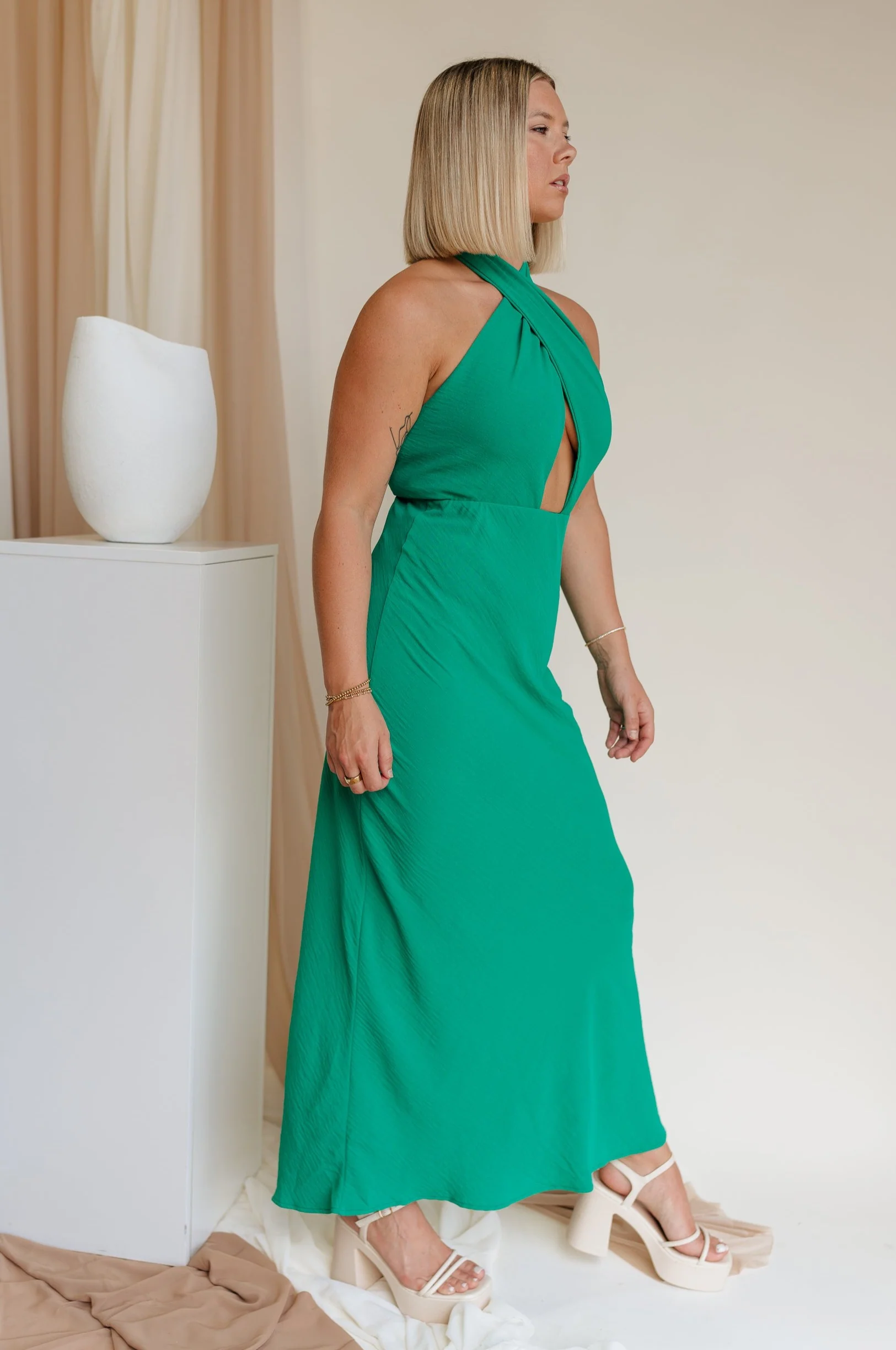 Madelyn Green Halter Maxi Dress - Image 2