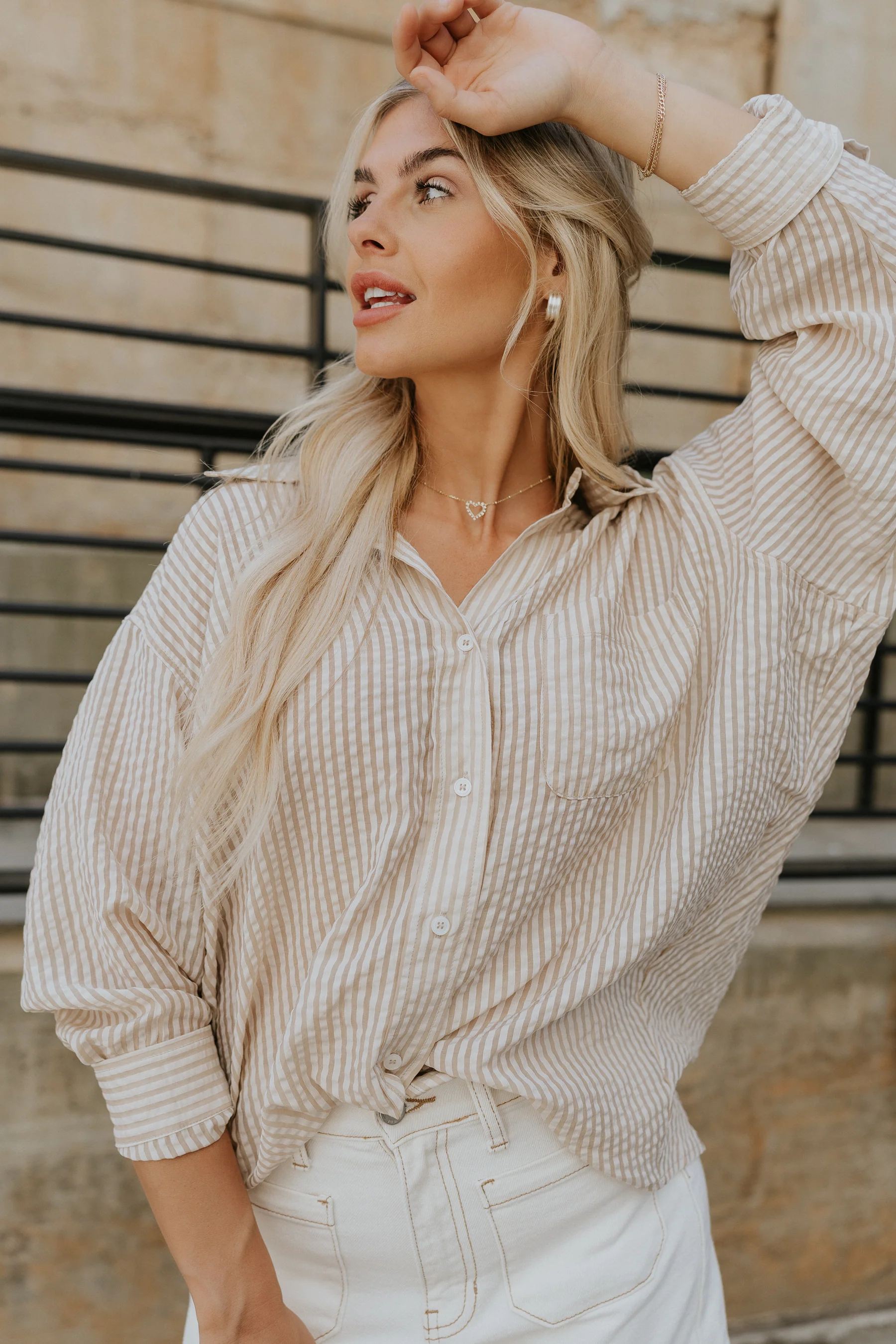 Madison Button Up Stripe Blouse