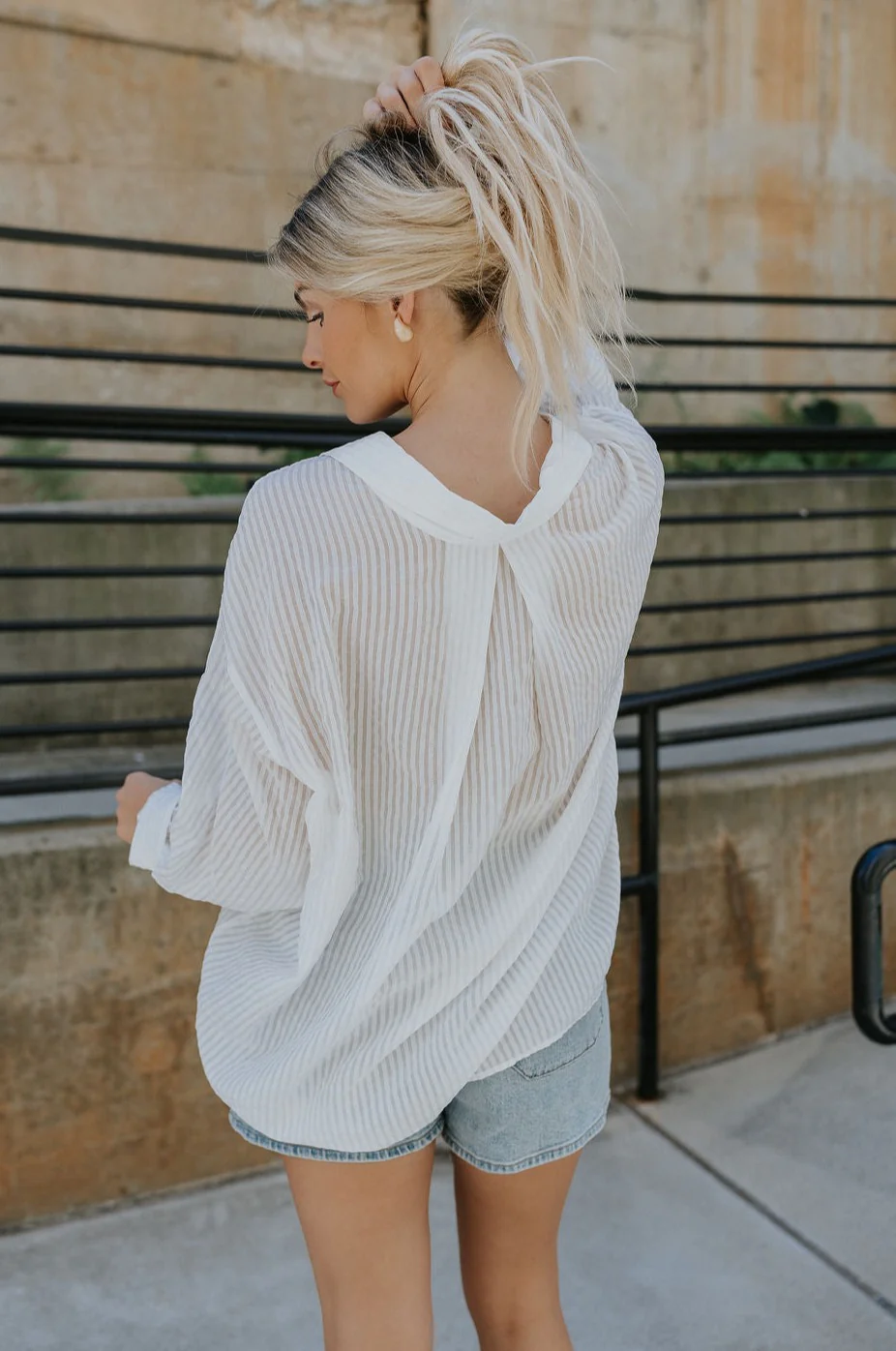 Madison Button Up Stripe Blouse - Image 16