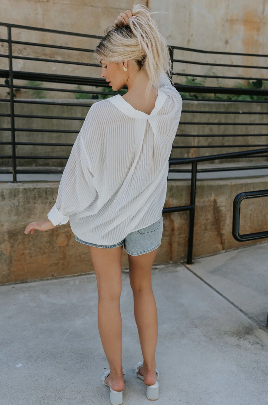 Madison Button Up Stripe Blouse - Image 17