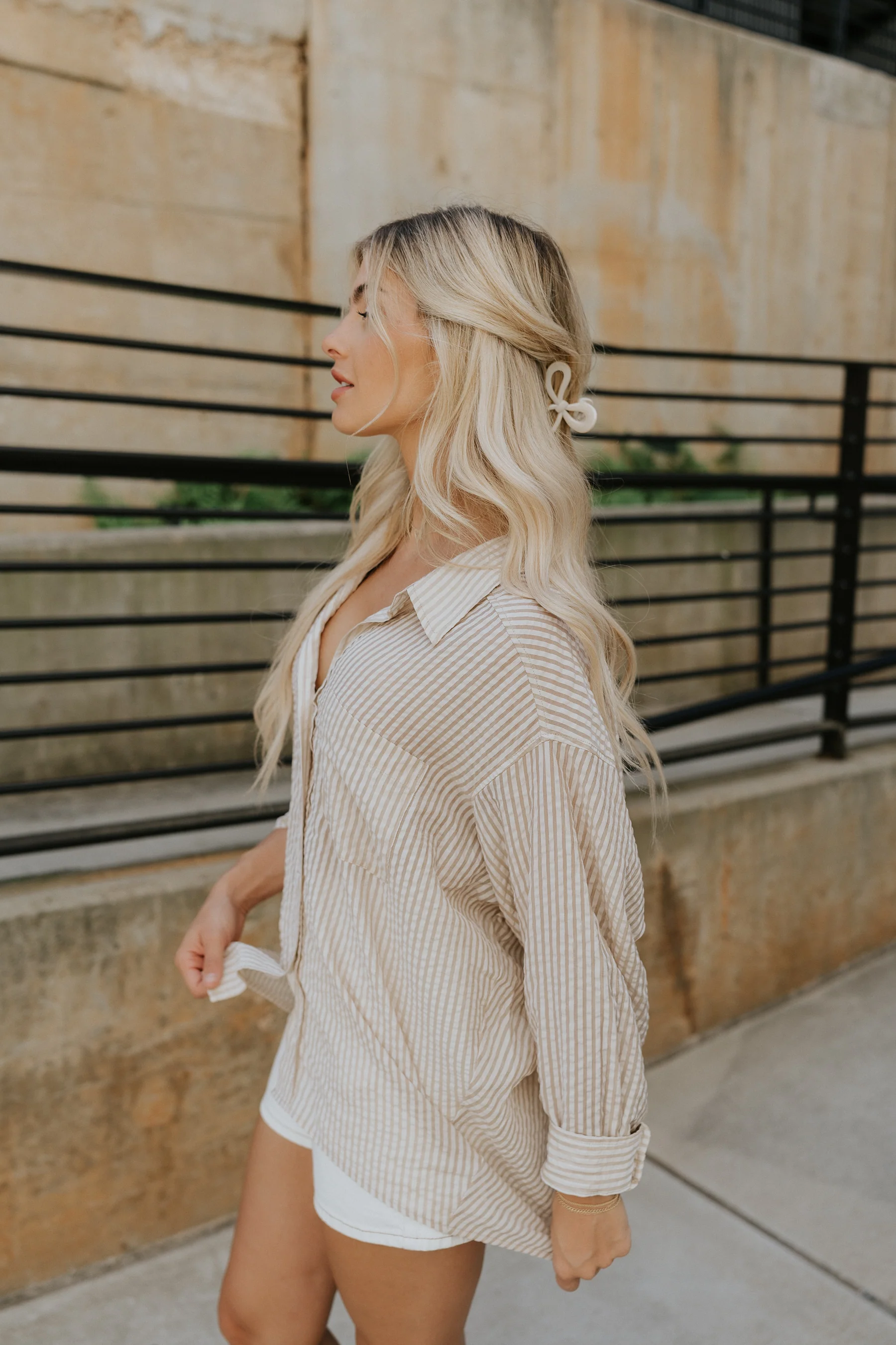 Madison Button Up Stripe Blouse - Image 5