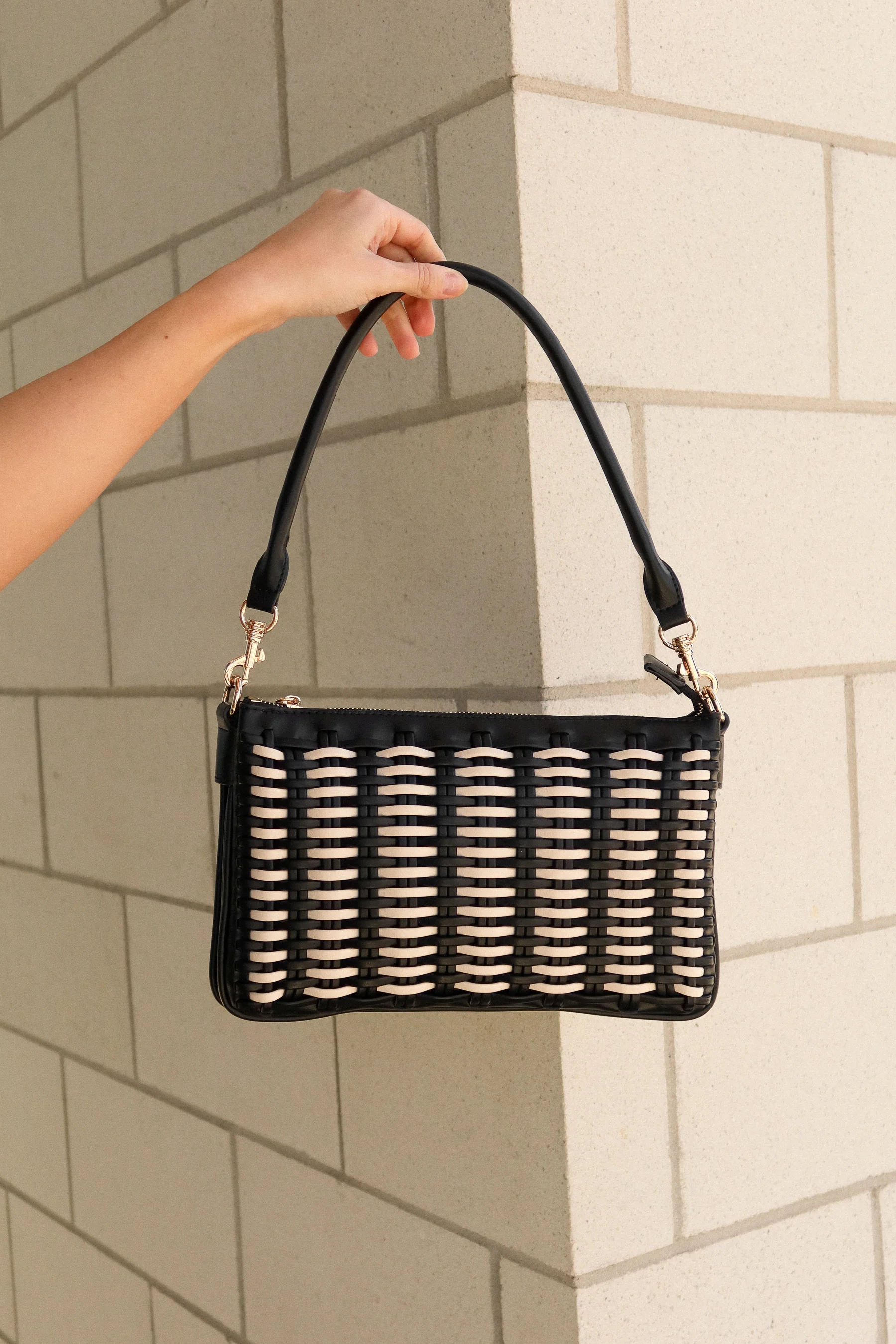 Maggie Black & Ivory Woven Leather Purse