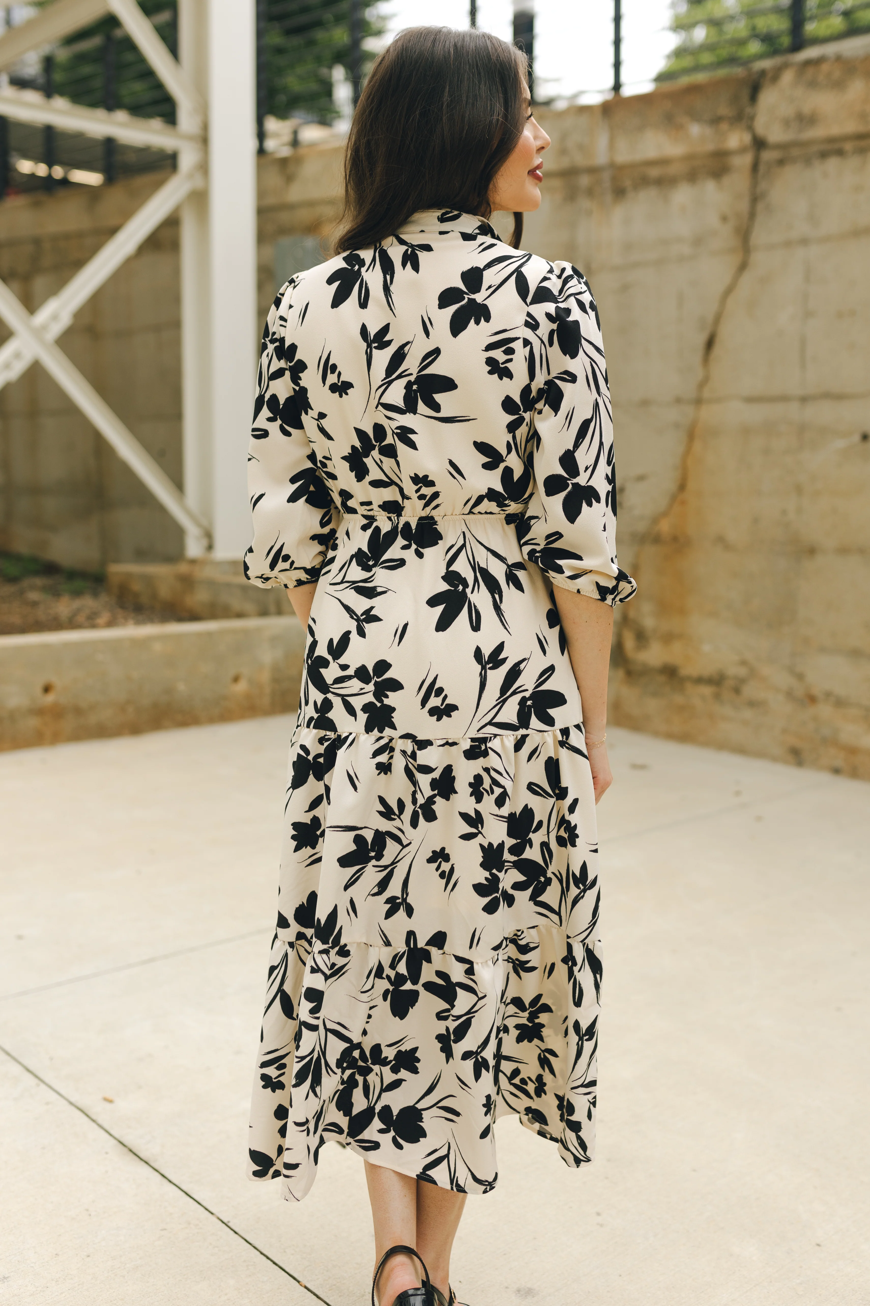 Maggie Cream and Black Floral Midi Dress - Image 7