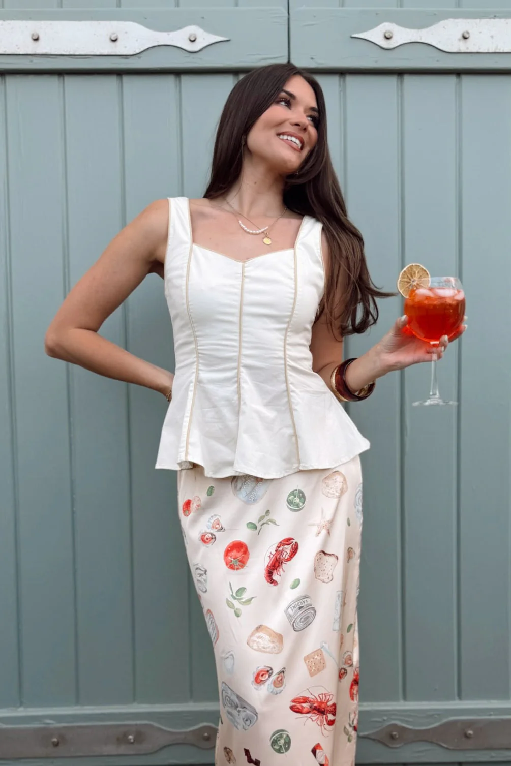Maia Beige & Cream Flare Tank