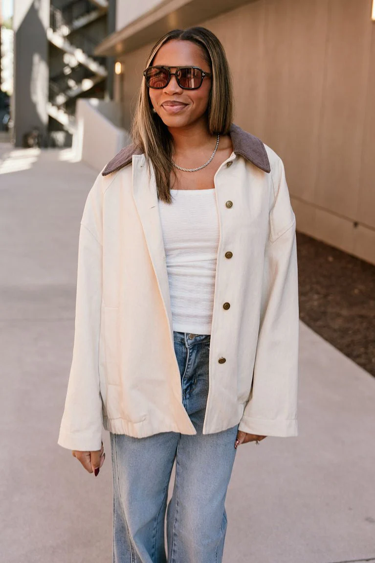 Malia Cream & Taupe Button-Up Jacket - Image 3