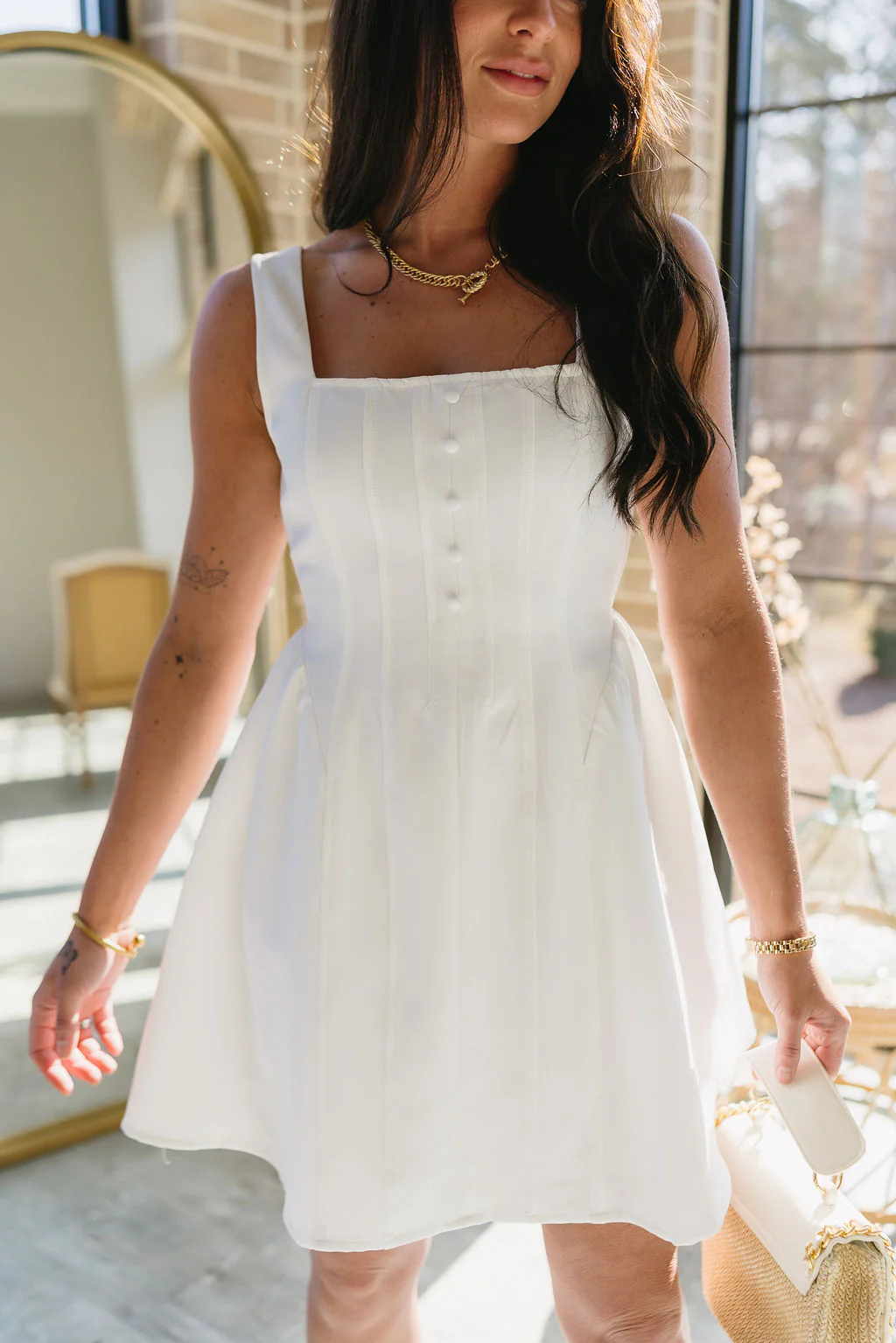 Malia White Flare Skirt Mini Dress