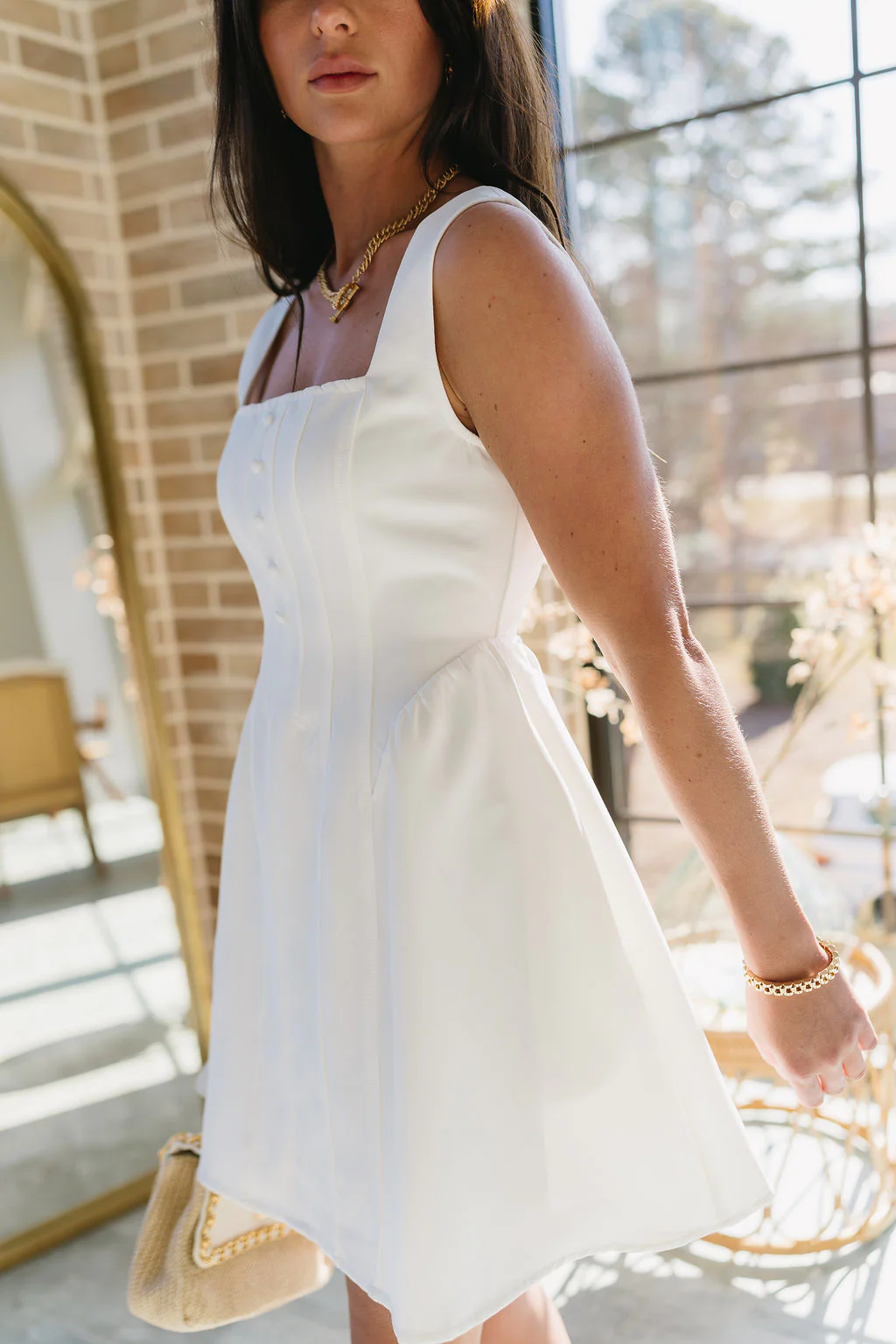 Malia White Flare Skirt Mini Dress - Image 3