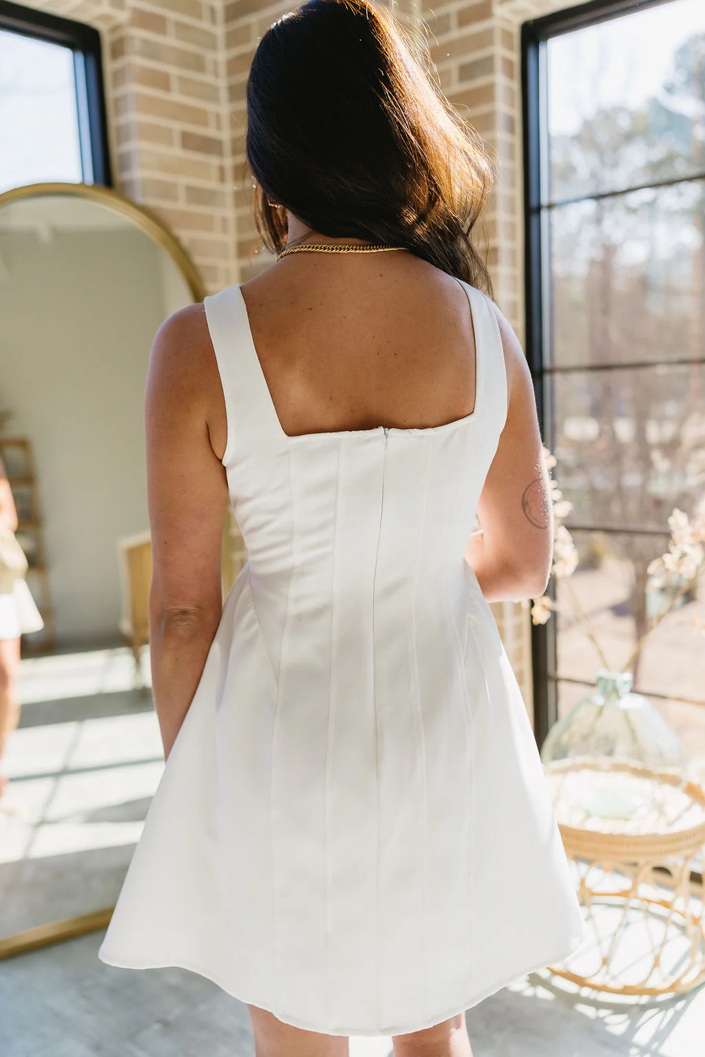 Malia White Flare Skirt Mini Dress - Image 4