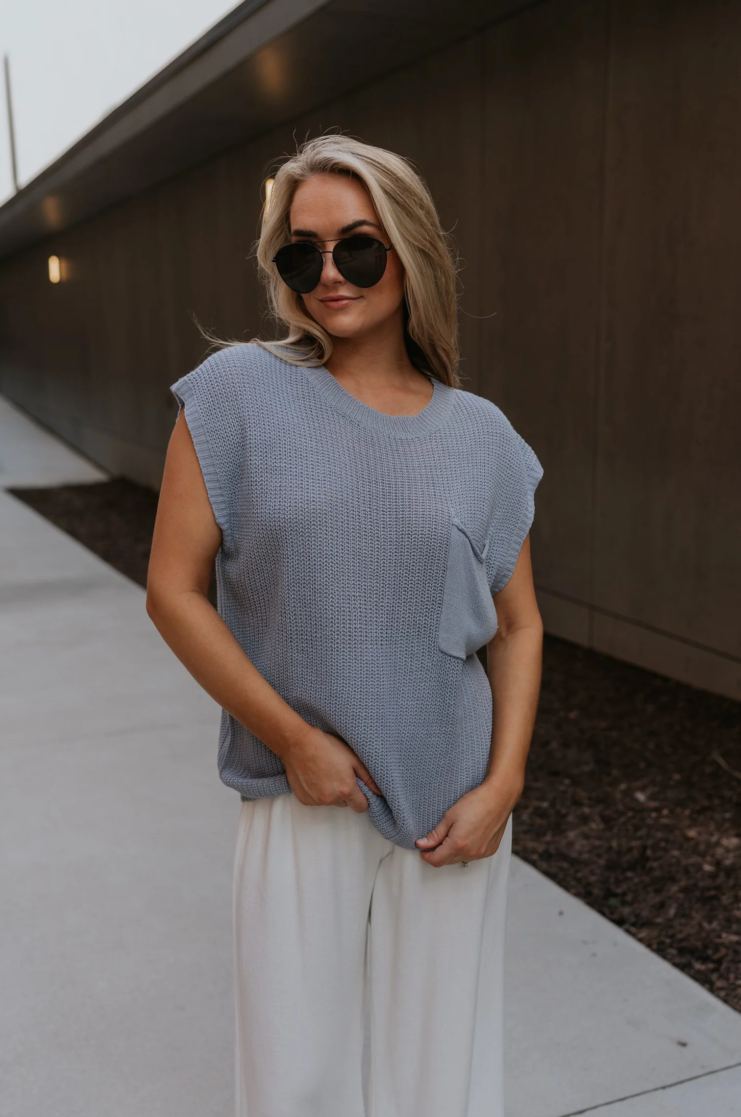Mallorie Dusty Blue Short Sleeve Top - Image 3