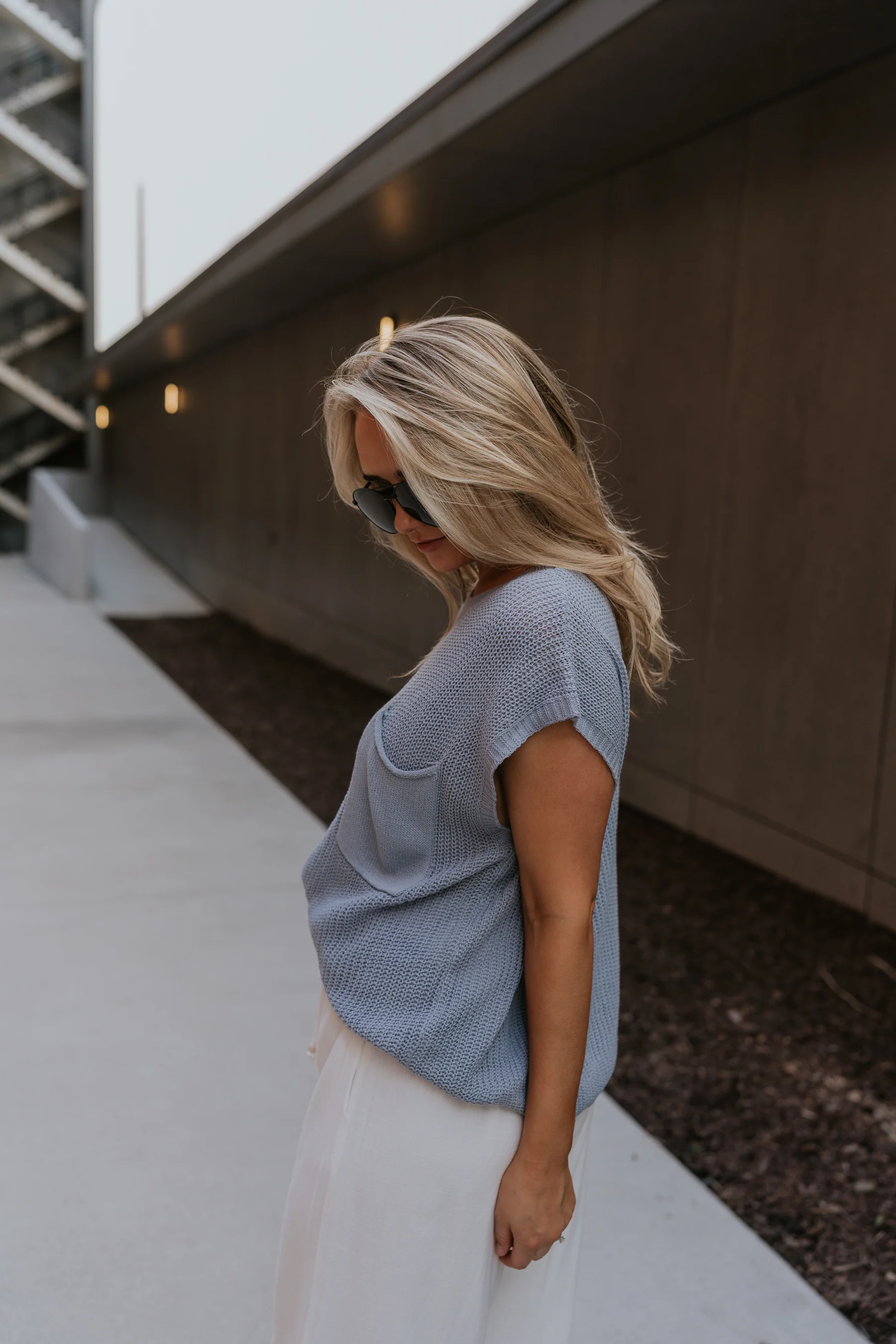 Mallorie Dusty Blue Short Sleeve Top - Image 5