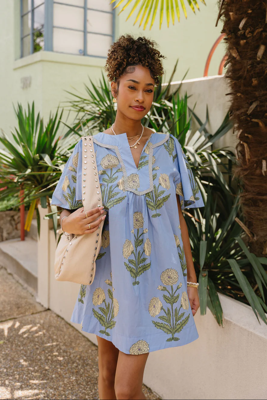 Mara Blue Floral Short Sleeve Mini Dress
