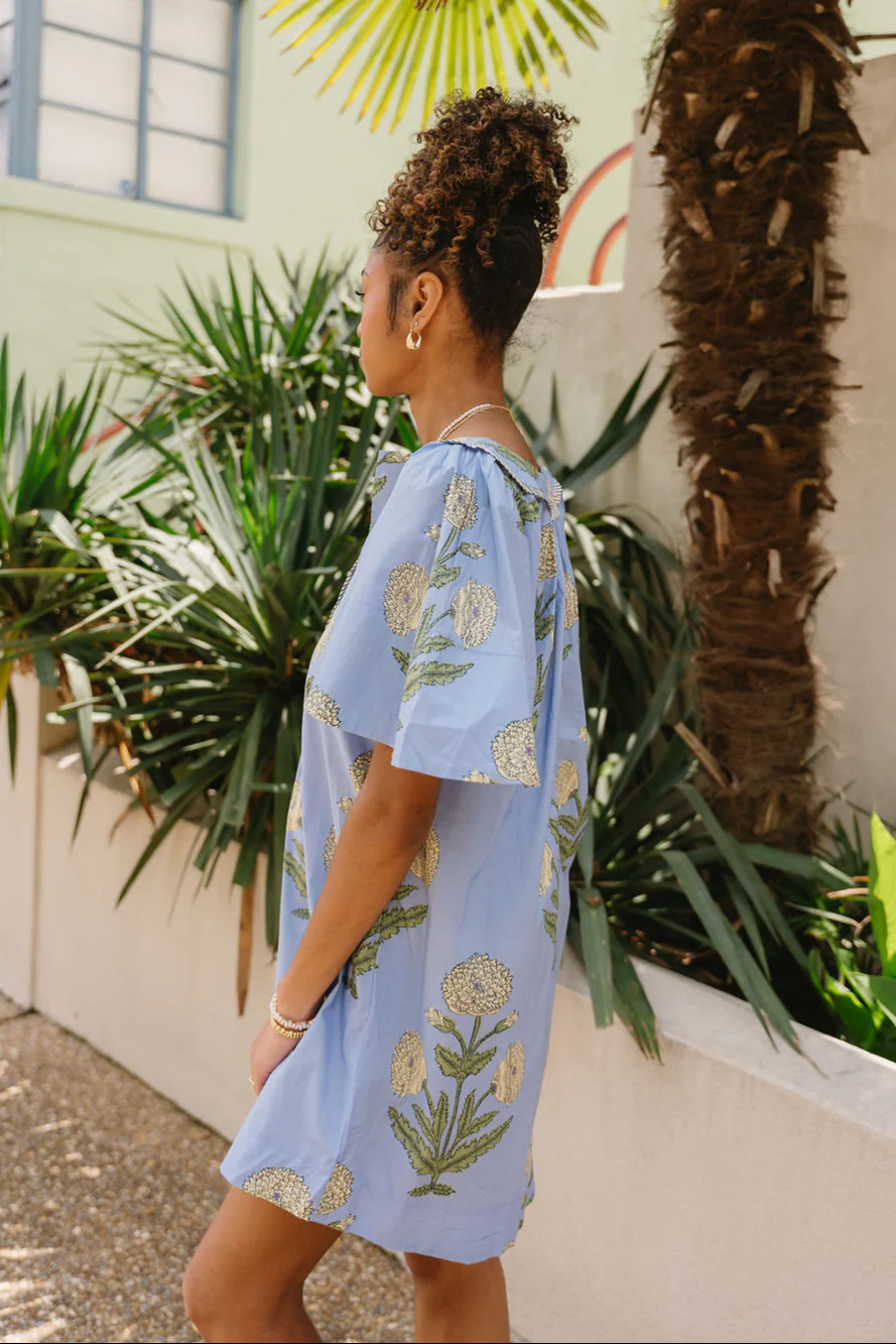 Mara Blue Floral Short Sleeve Mini Dress - Image 5