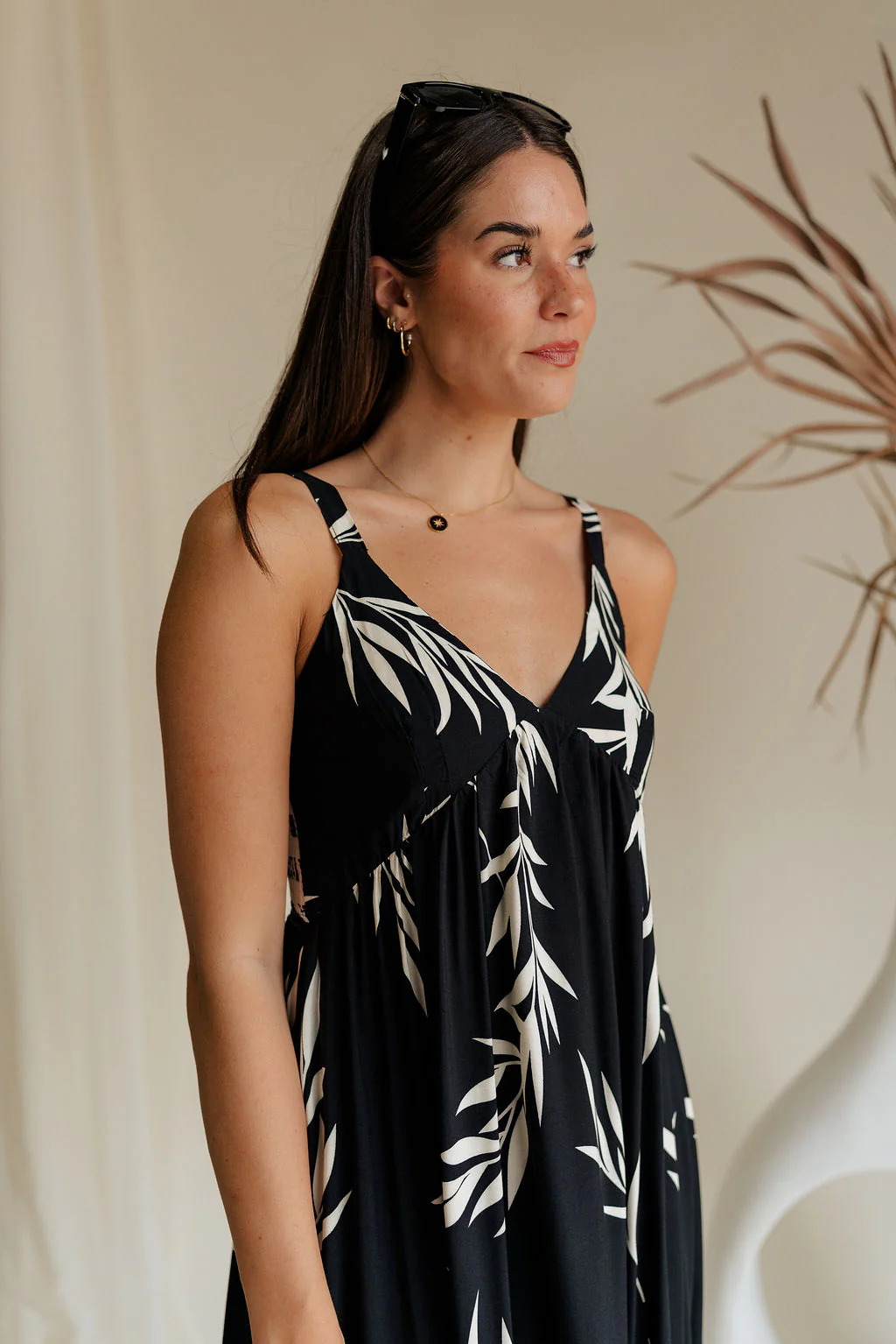 Marcia Black & Cream Palm Leaf Maxi Dress - Image 2