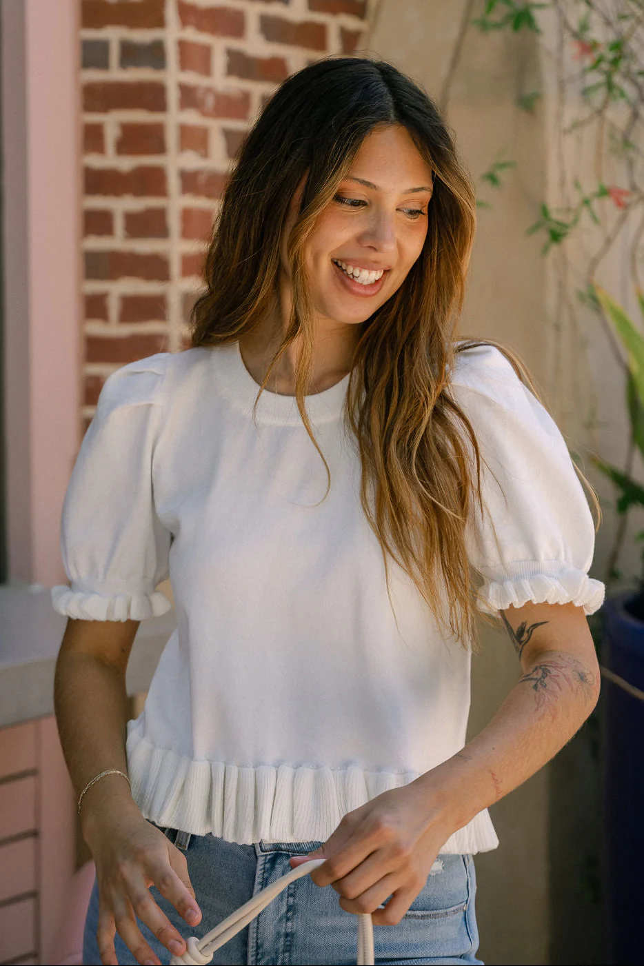 Maren Cream Ruffle Short Sleeve Top
