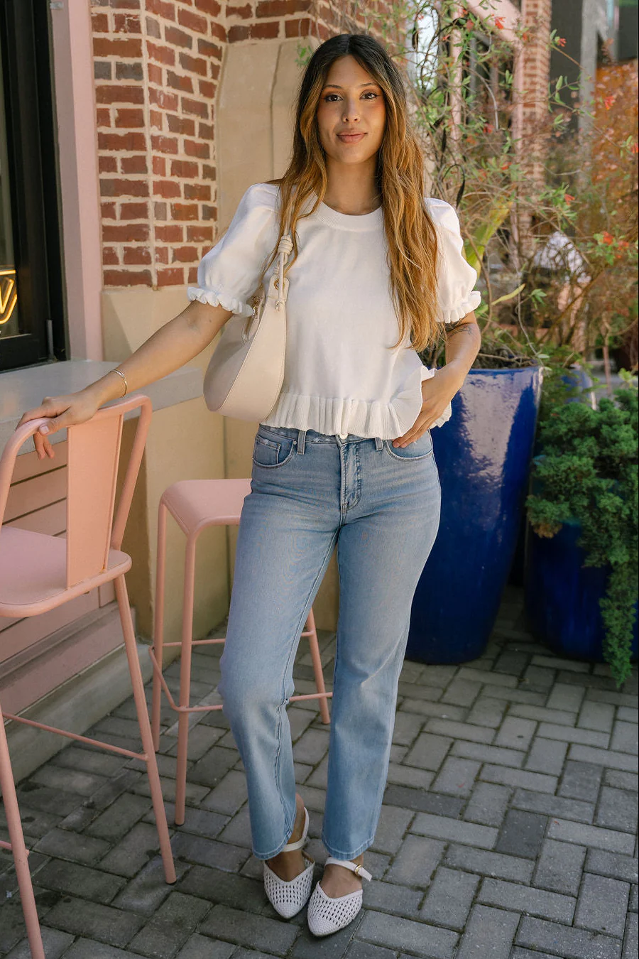 Maren Cream Ruffle Short Sleeve Top - Image 2
