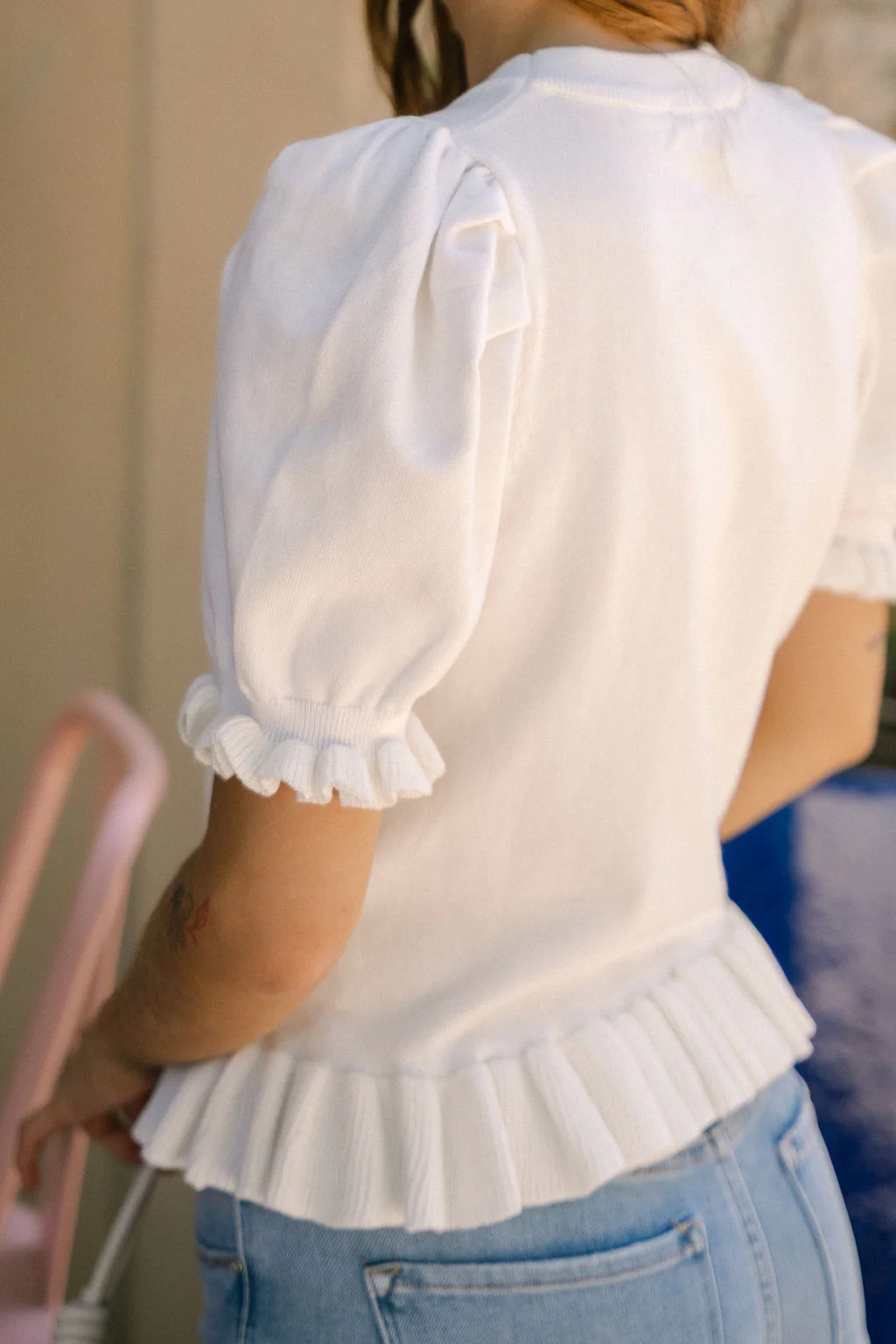 Maren Cream Ruffle Short Sleeve Top - Image 3