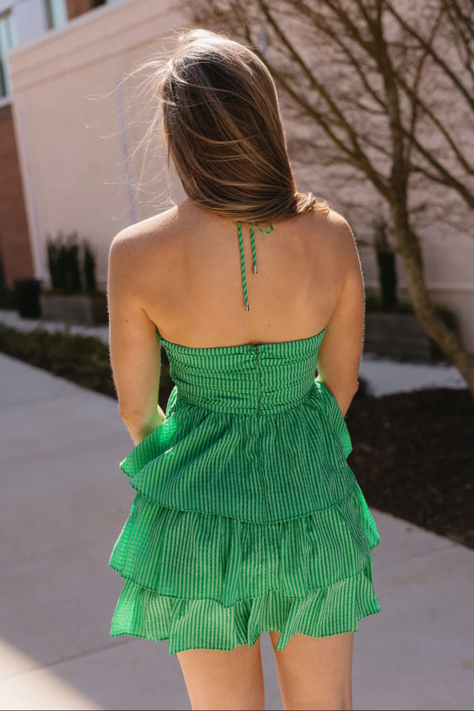Maren Green Gingham Tiered Mini Dress - Image 4