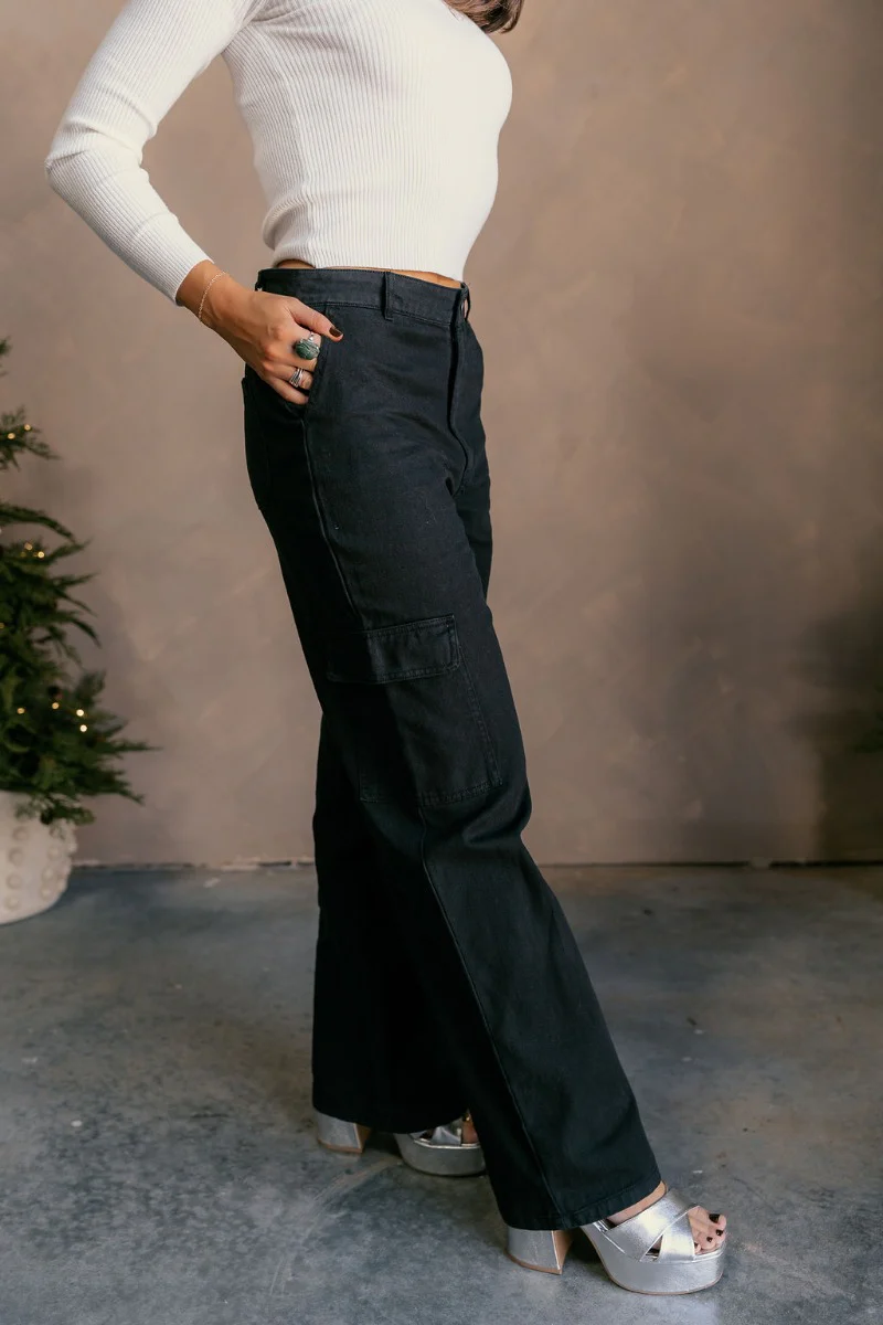 Margo Black Denim Cargo Pants - Image 3