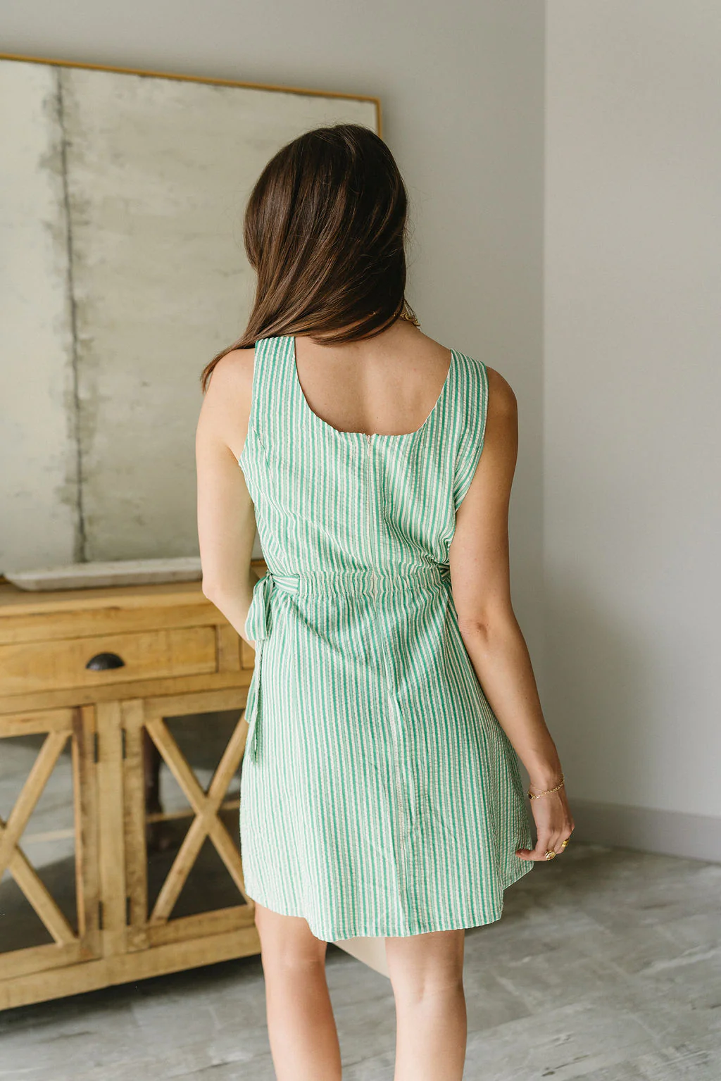 Margot Green & White Stripe Side Ties Mini Dress - Image 7