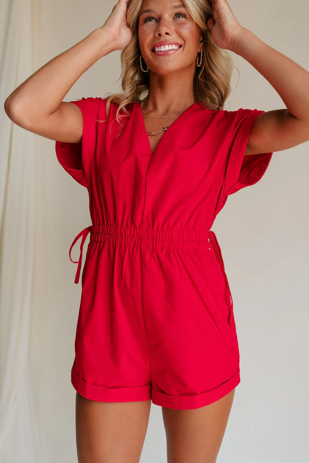 Margot Tie Waist Short Sleeve Romper - Image 10