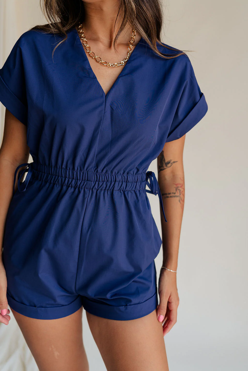 Margot Tie Waist Short Sleeve Romper - Image 2