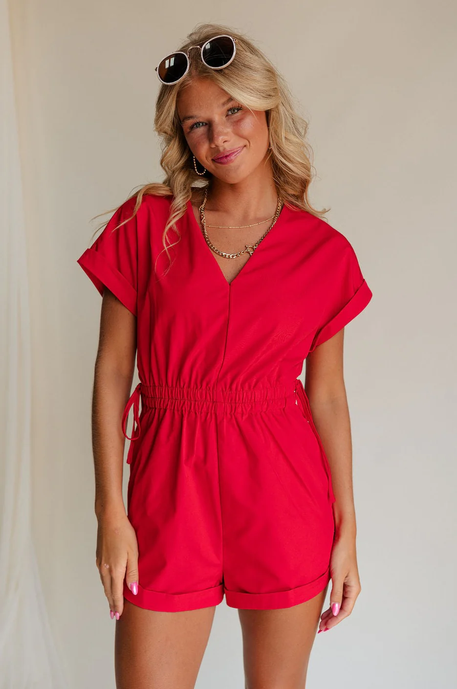 Margot Tie Waist Short Sleeve Romper - Image 7