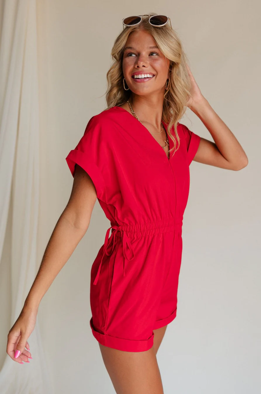 Margot Tie Waist Short Sleeve Romper - Image 8