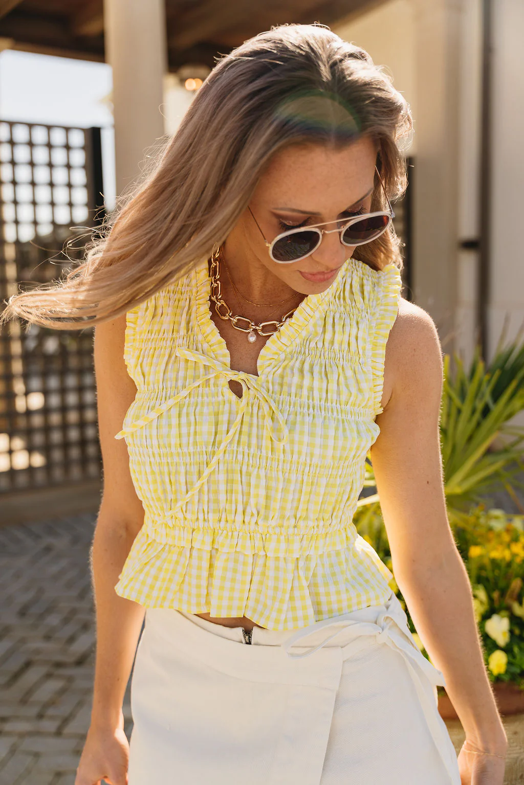 Margot Yellow & White Gingham Ruffle Tank - Image 3
