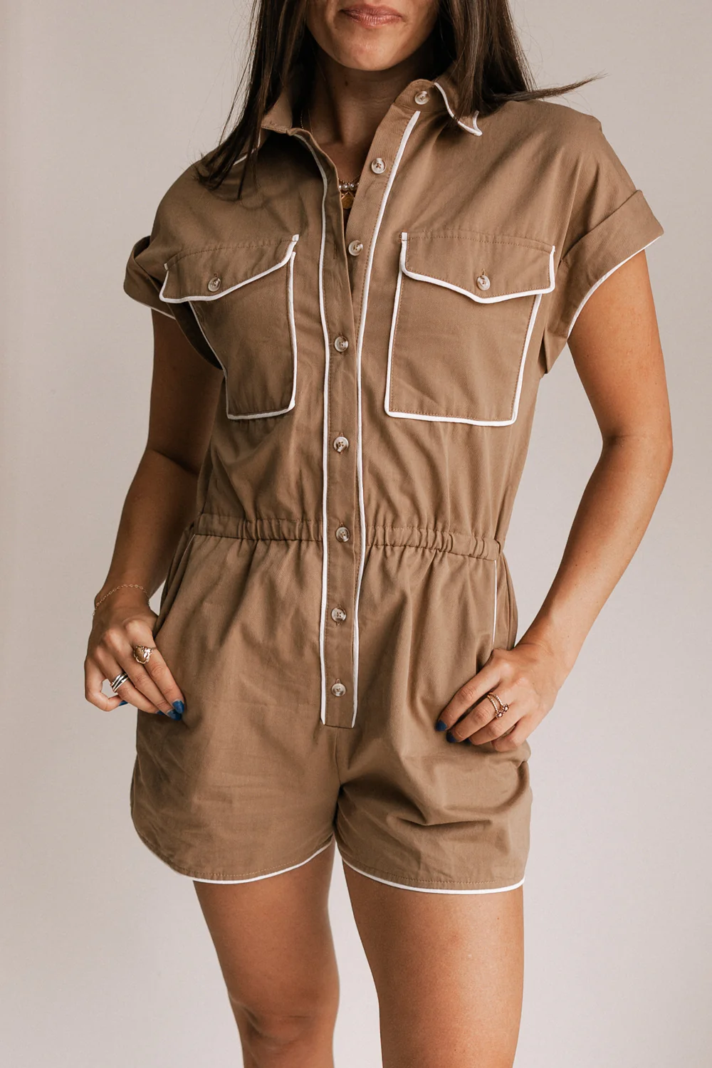 Mariah Button-Front Short Sleeve Romper - Image 3