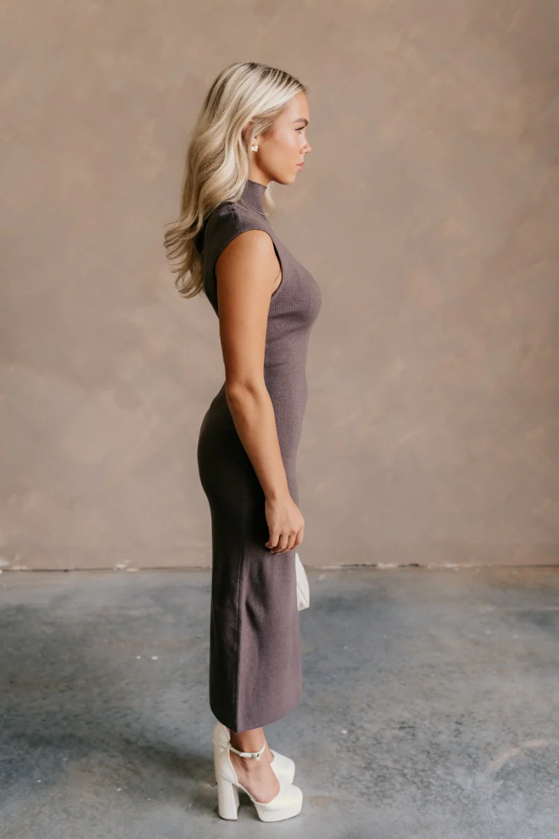 Mariana Mocha Sleeveless Mock Neck Midi Dress - Image 5