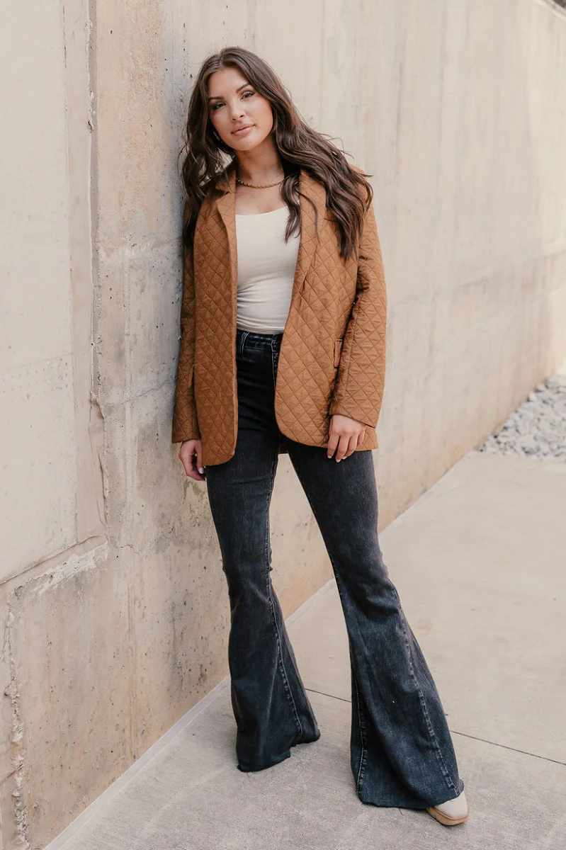 Marissa Camel Quilted Long Sleeve Blazer - Image 2
