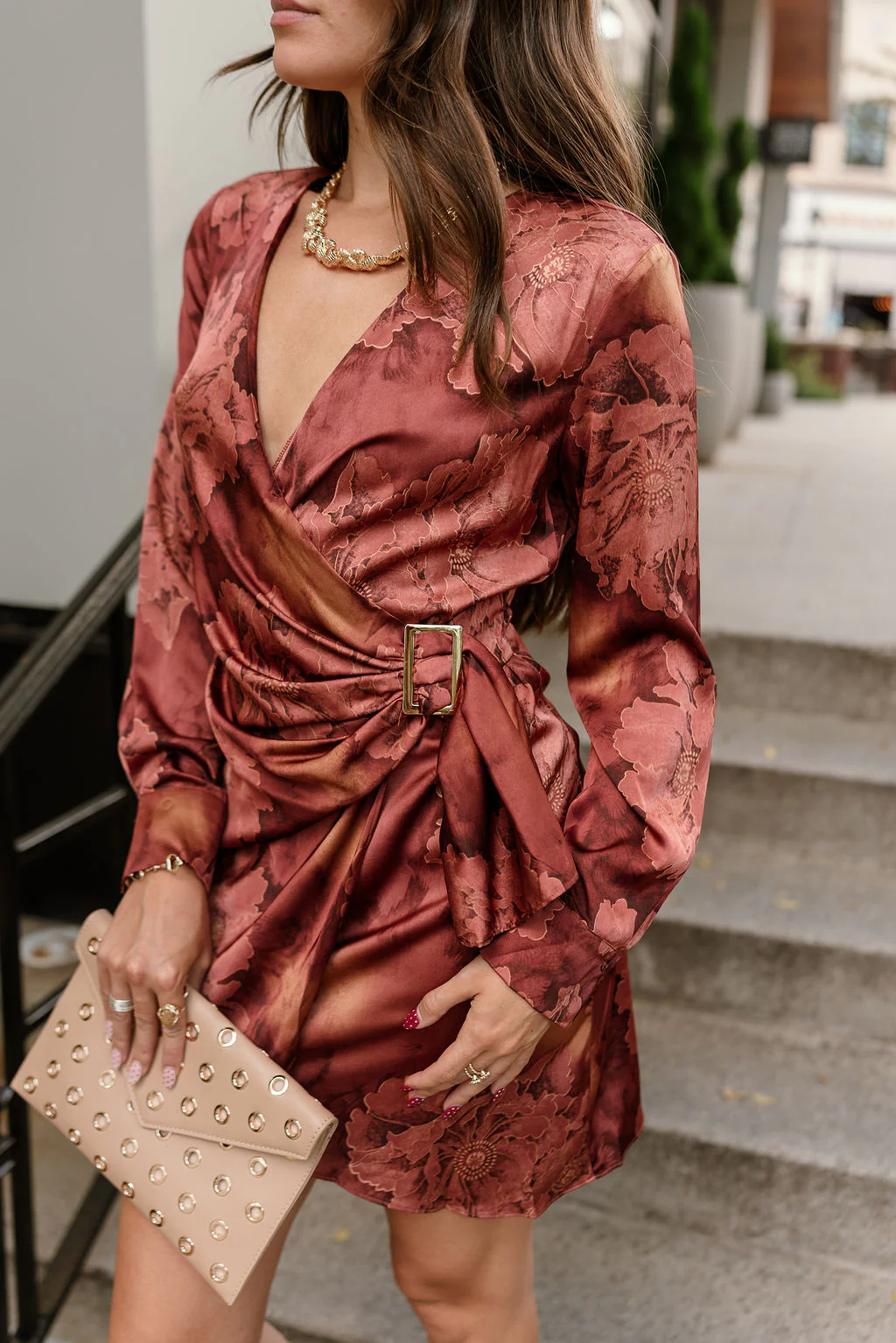 Marissa Rust Satin Floral Mini Dress - Image 5