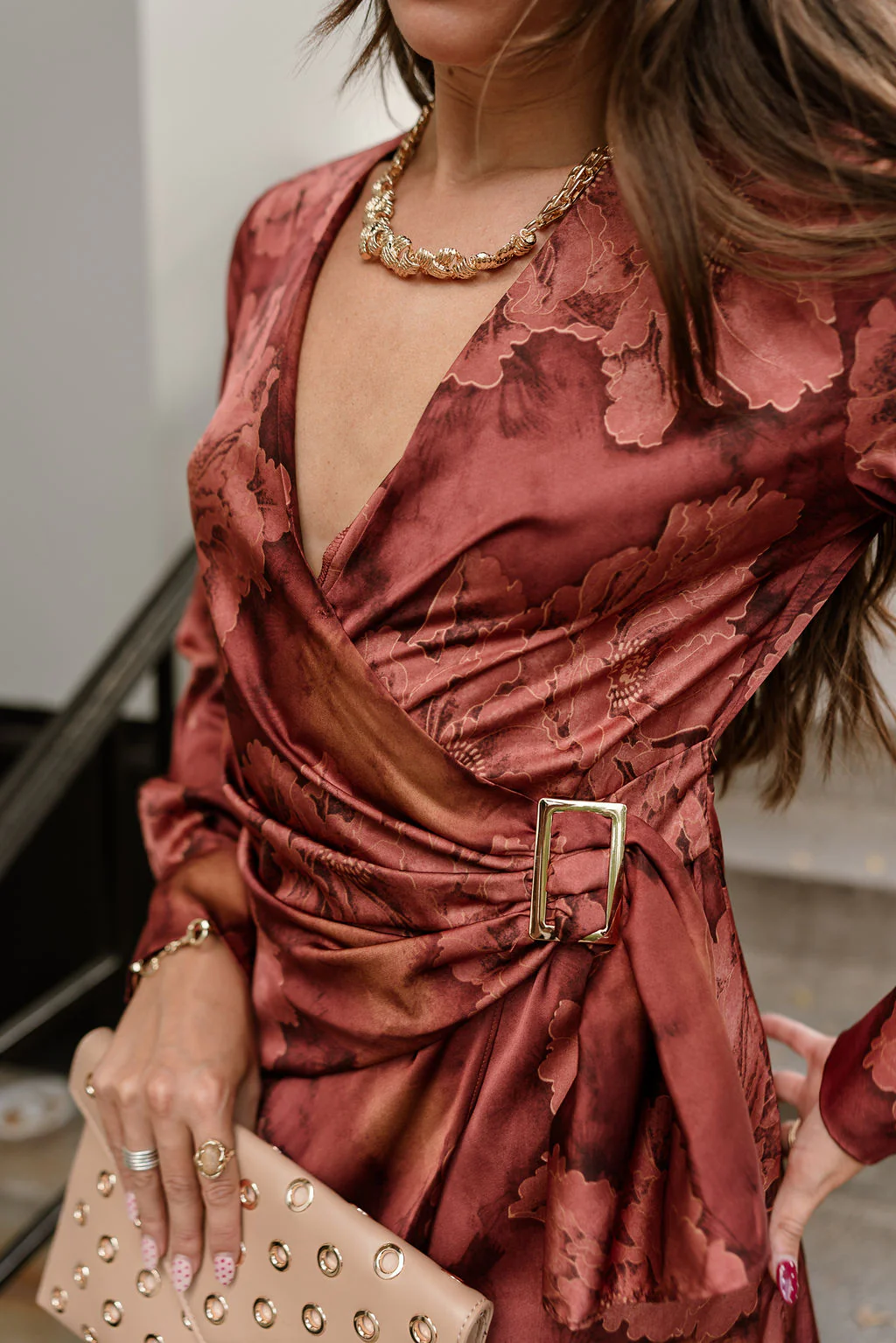 Marissa Rust Satin Floral Mini Dress - Image 6