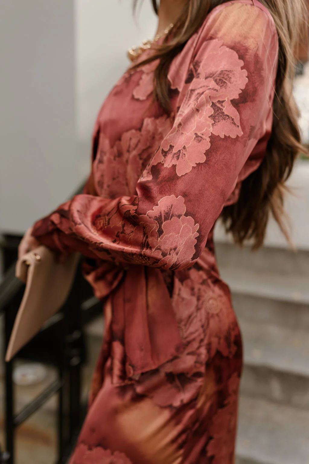 Marissa Rust Satin Floral Mini Dress - Image 8