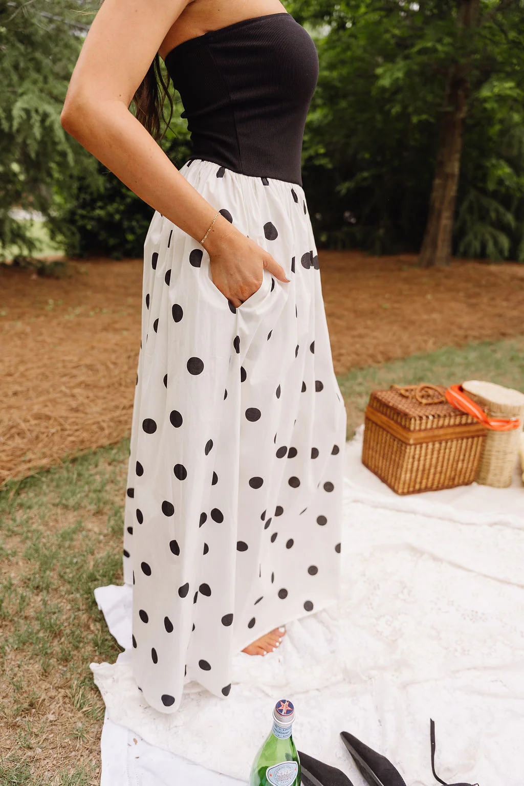 Marlene Black & Cream Polka Dot Midi Dress - Image 7