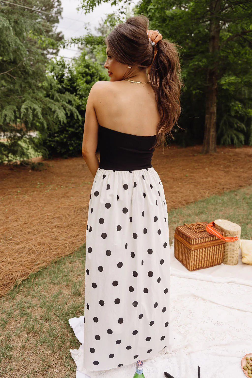 Marlene Black & Cream Polka Dot Midi Dress - Image 9